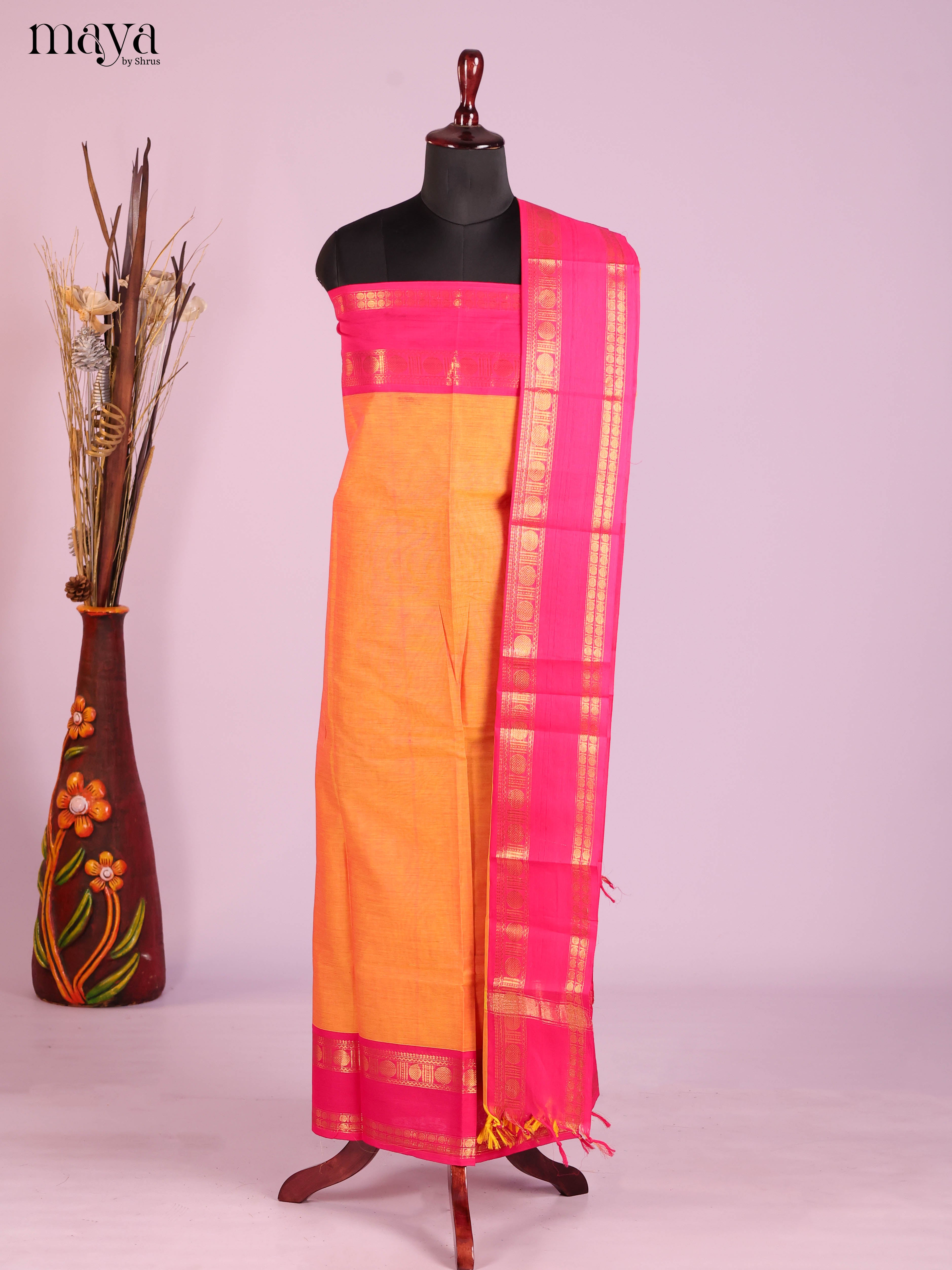 Mustard & Pink-chettinad top & dupatta combo