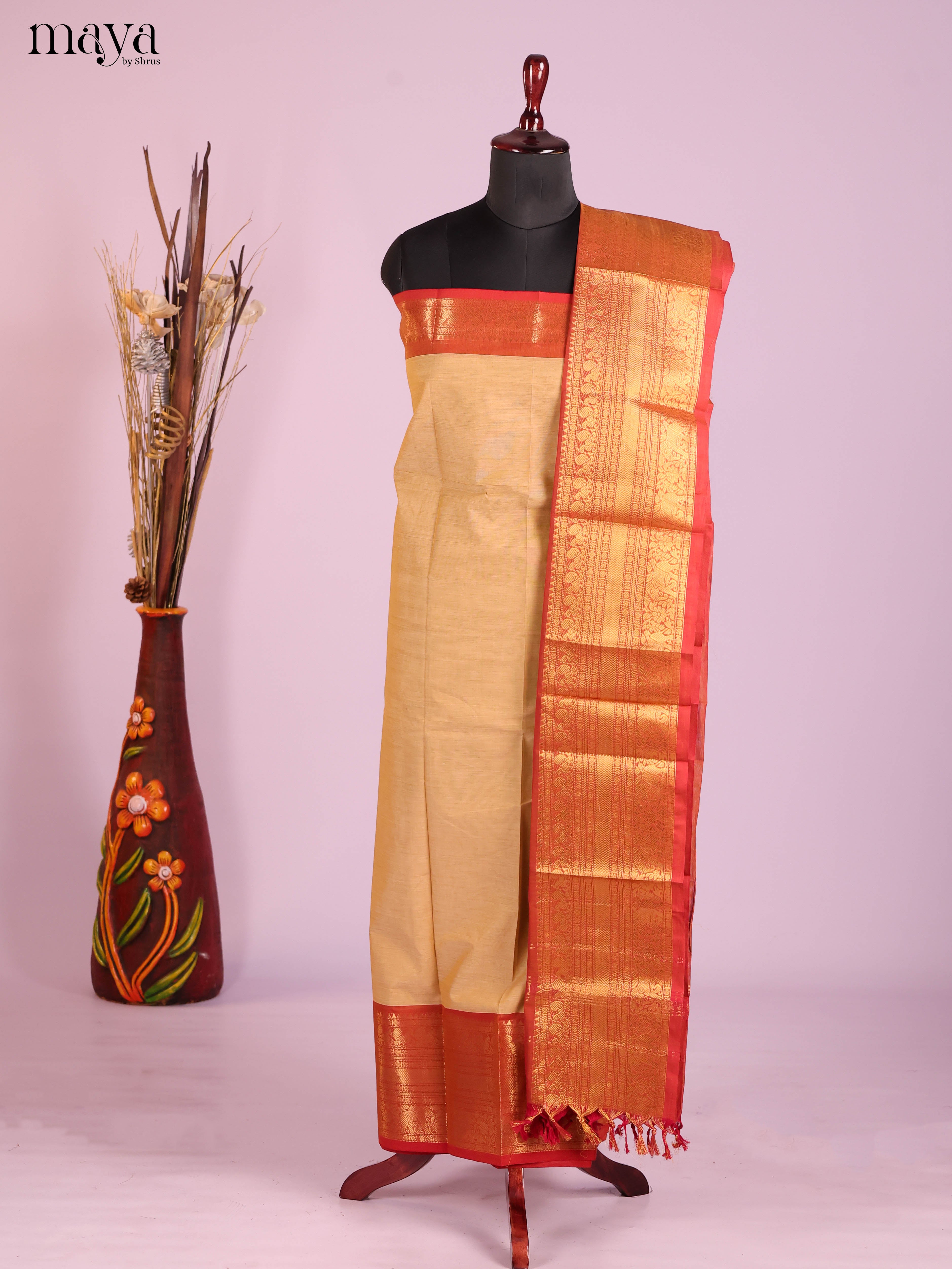 Peach & Red-chettinad top & dupatta combo