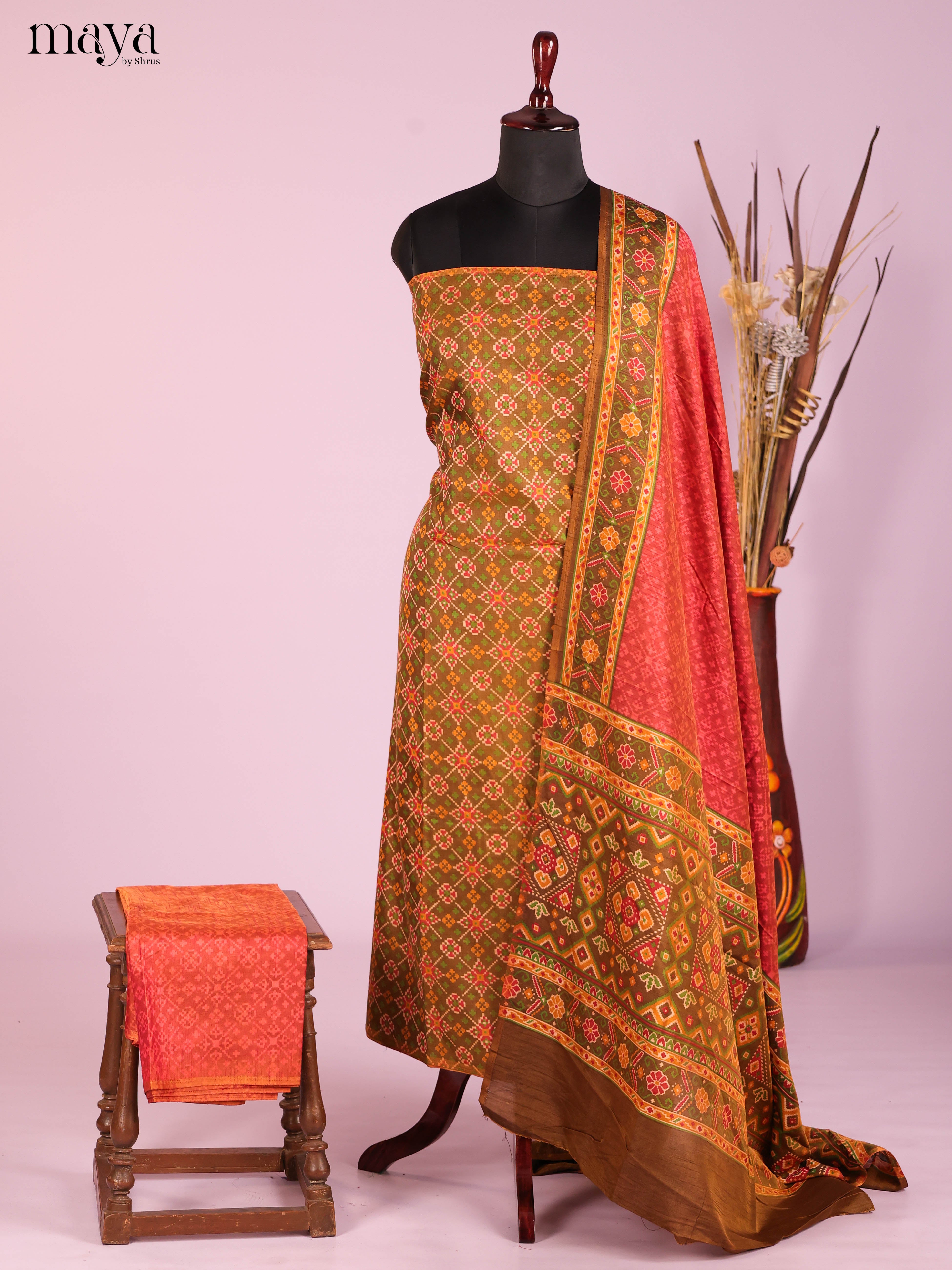 Mustard & Orange-Semi patola salwar unstitch