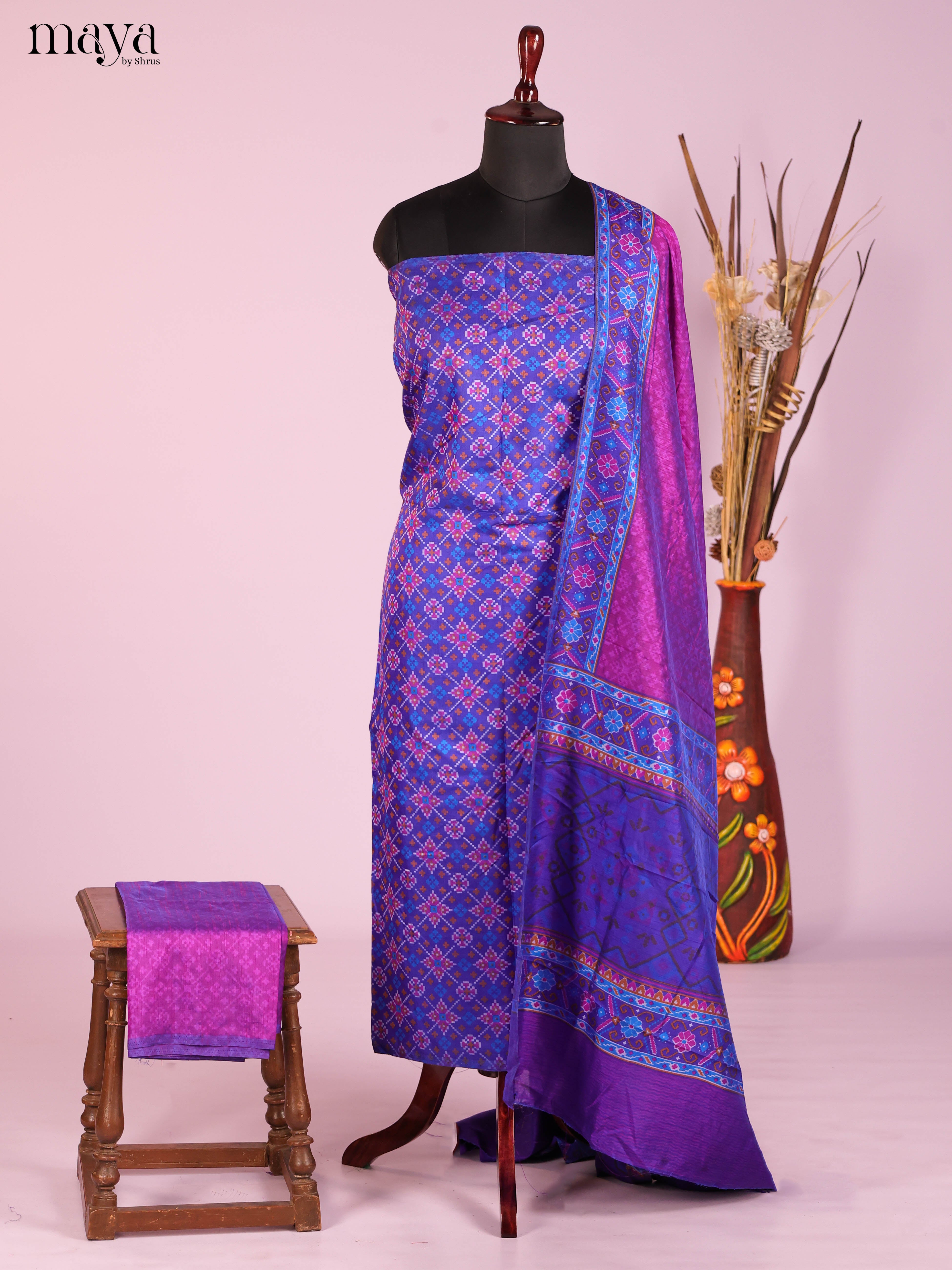 Blue& Purple-Semi patola salwar unstitch