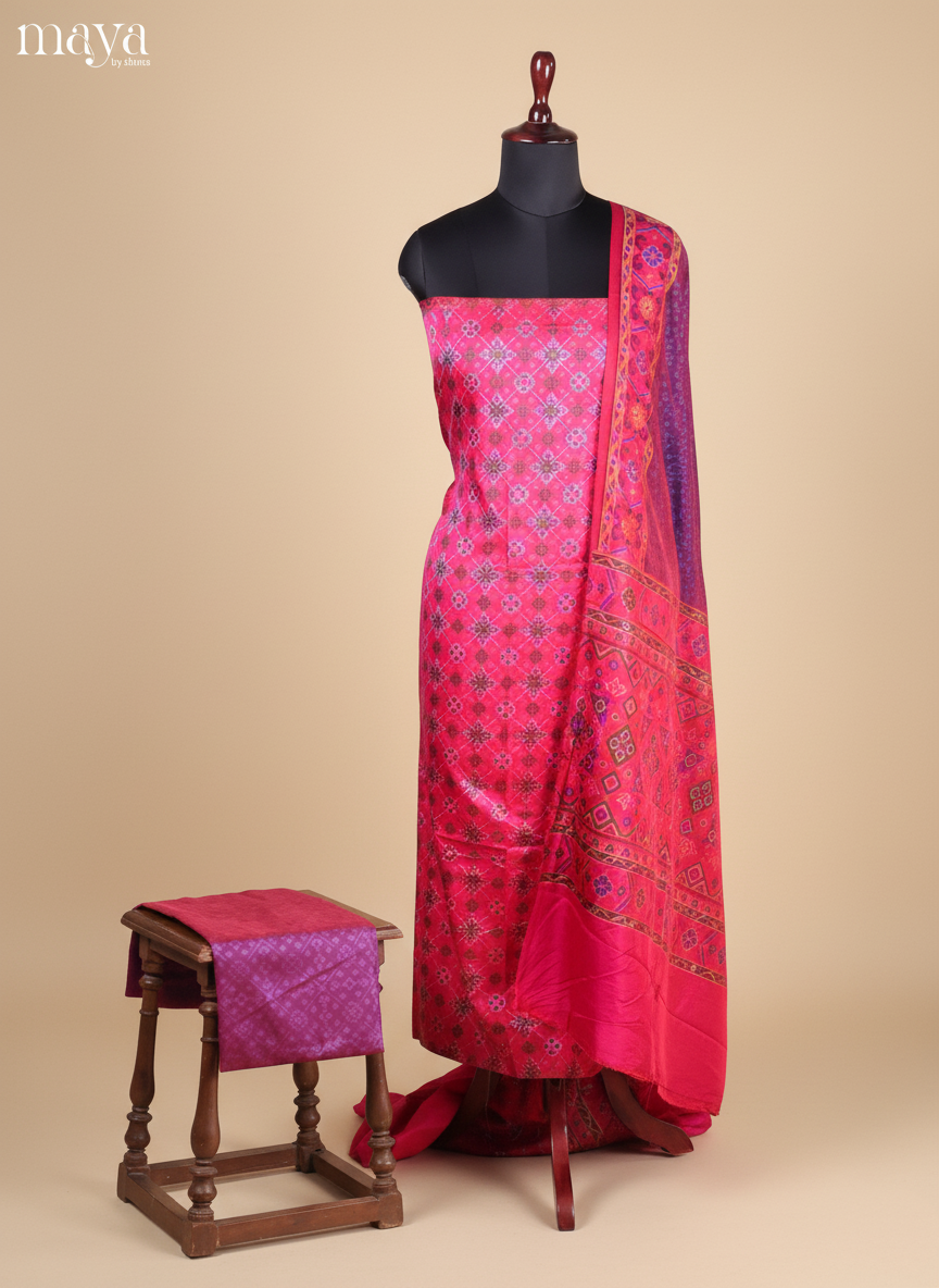 Pink & Purple-Semi patola salwar unstitch