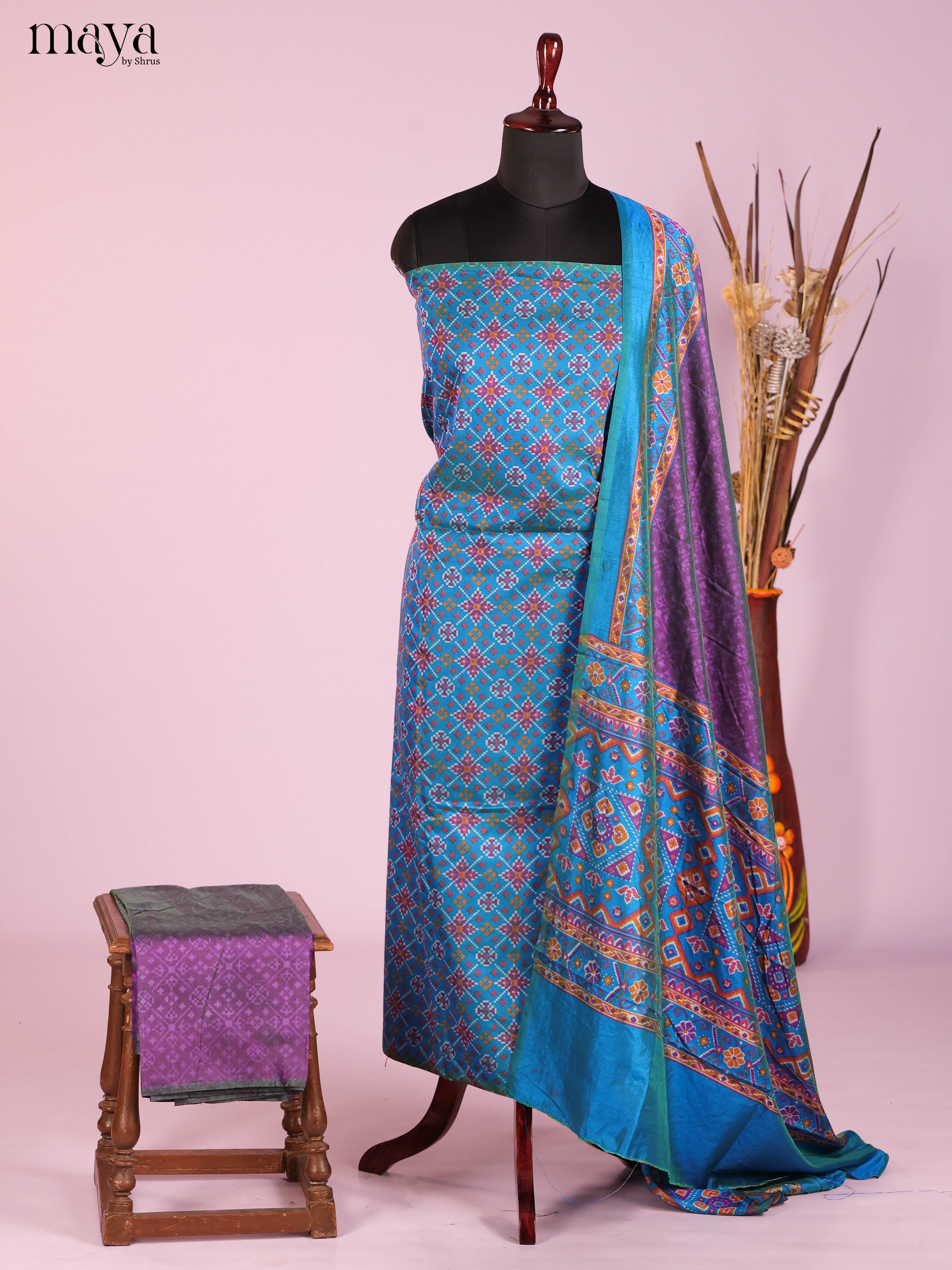 Blue & Purple -Semi patola salwar unstitch
