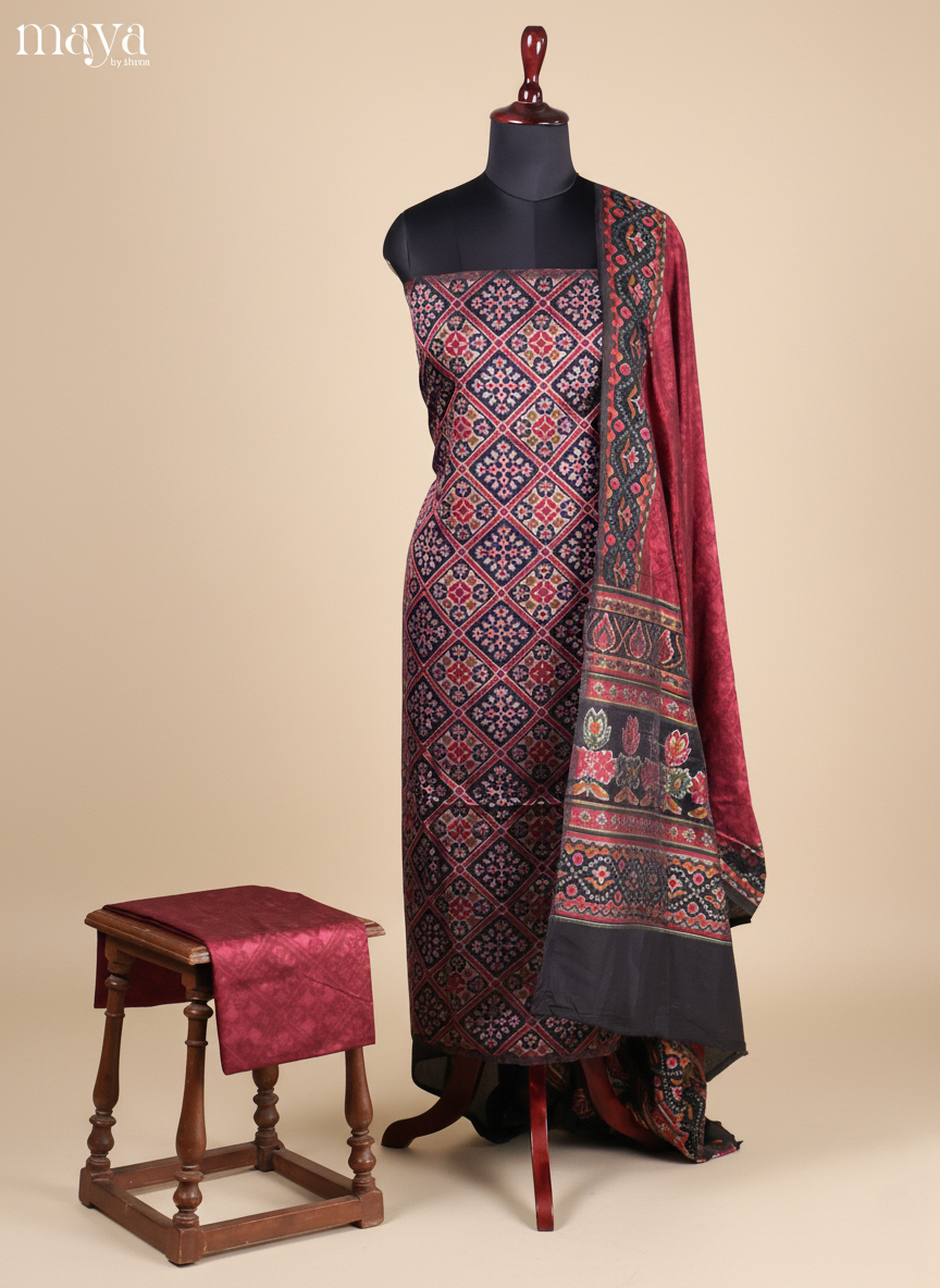 Black & Maroon-Semi patola salwar unstitch