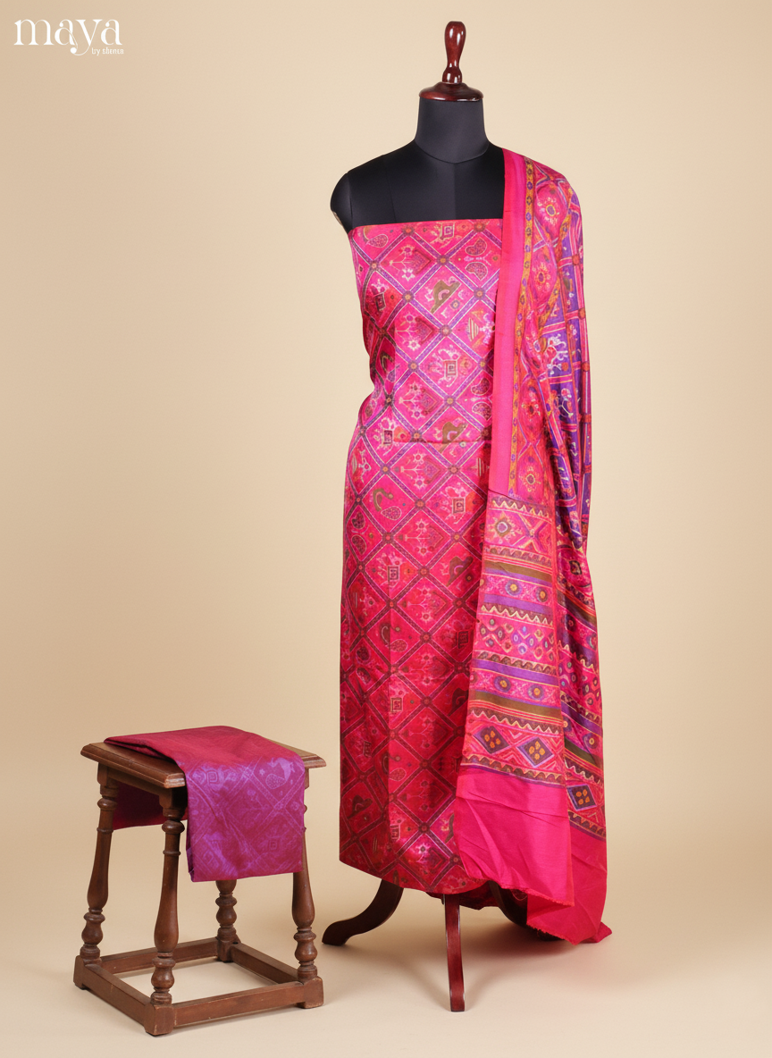 Pink & Purple-Semi patola salwar unstitch