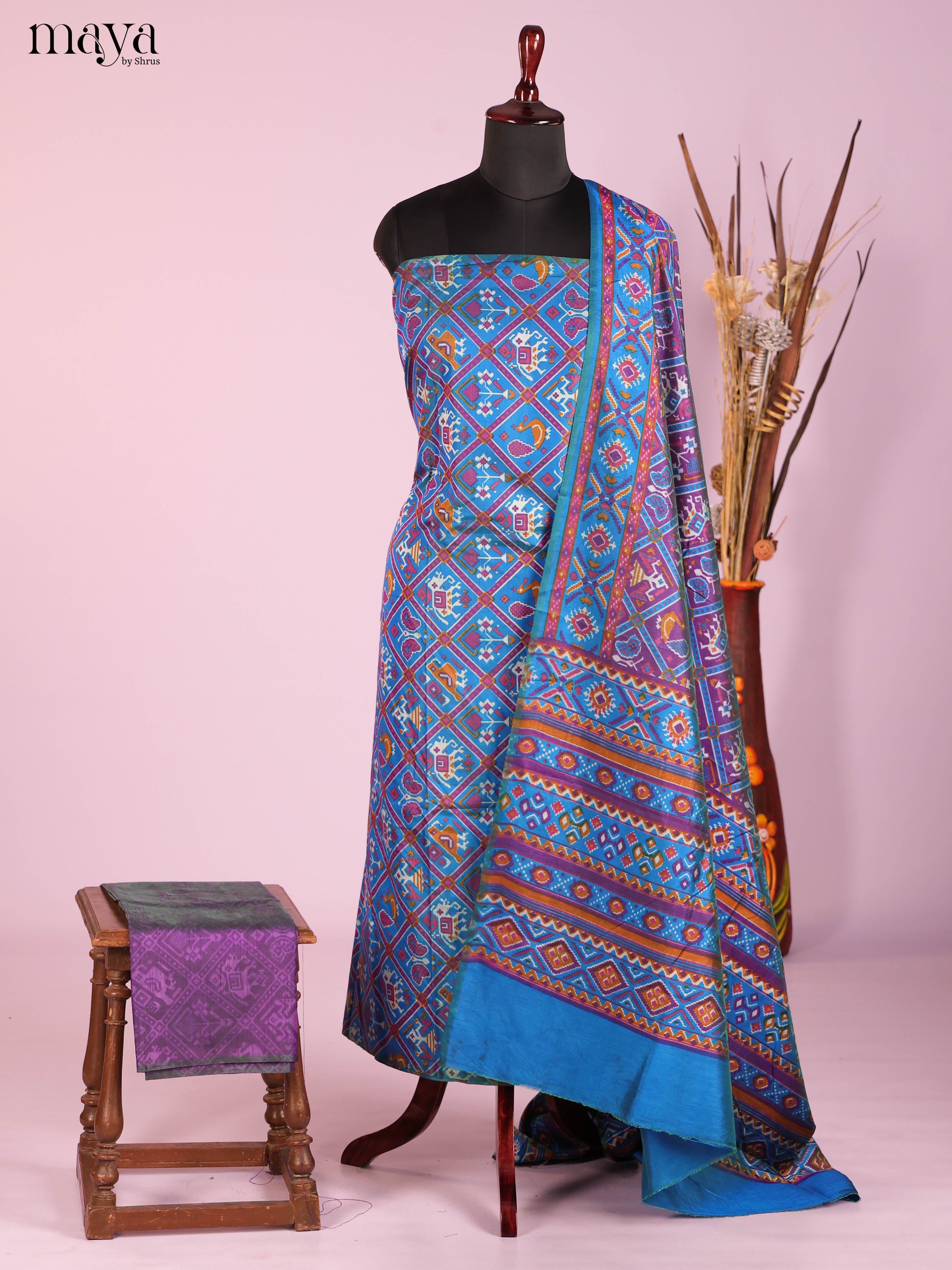 Blue & Purple-Semi patola salwar unstitch
