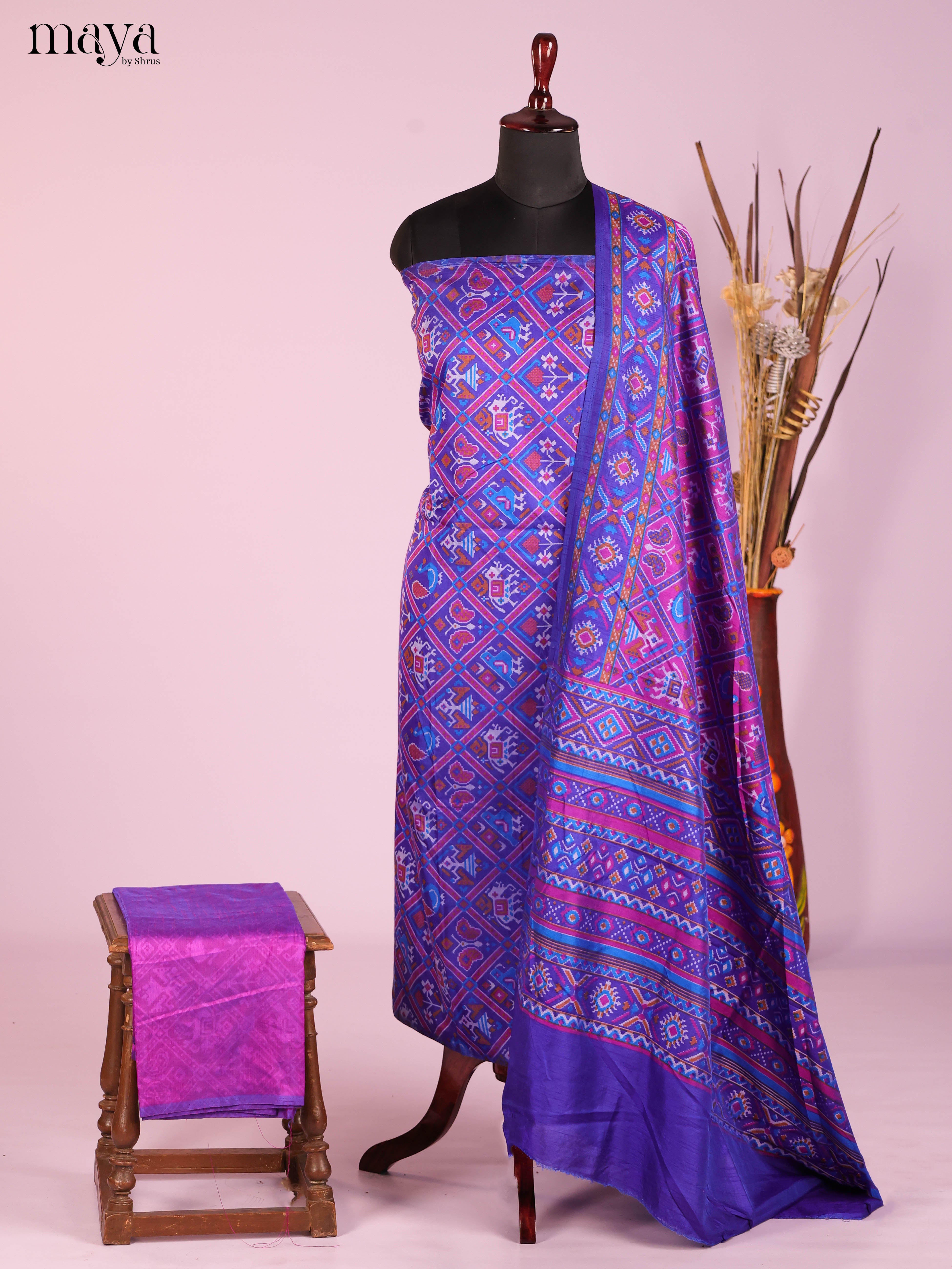 Purple-Semi patola salwar unstitch