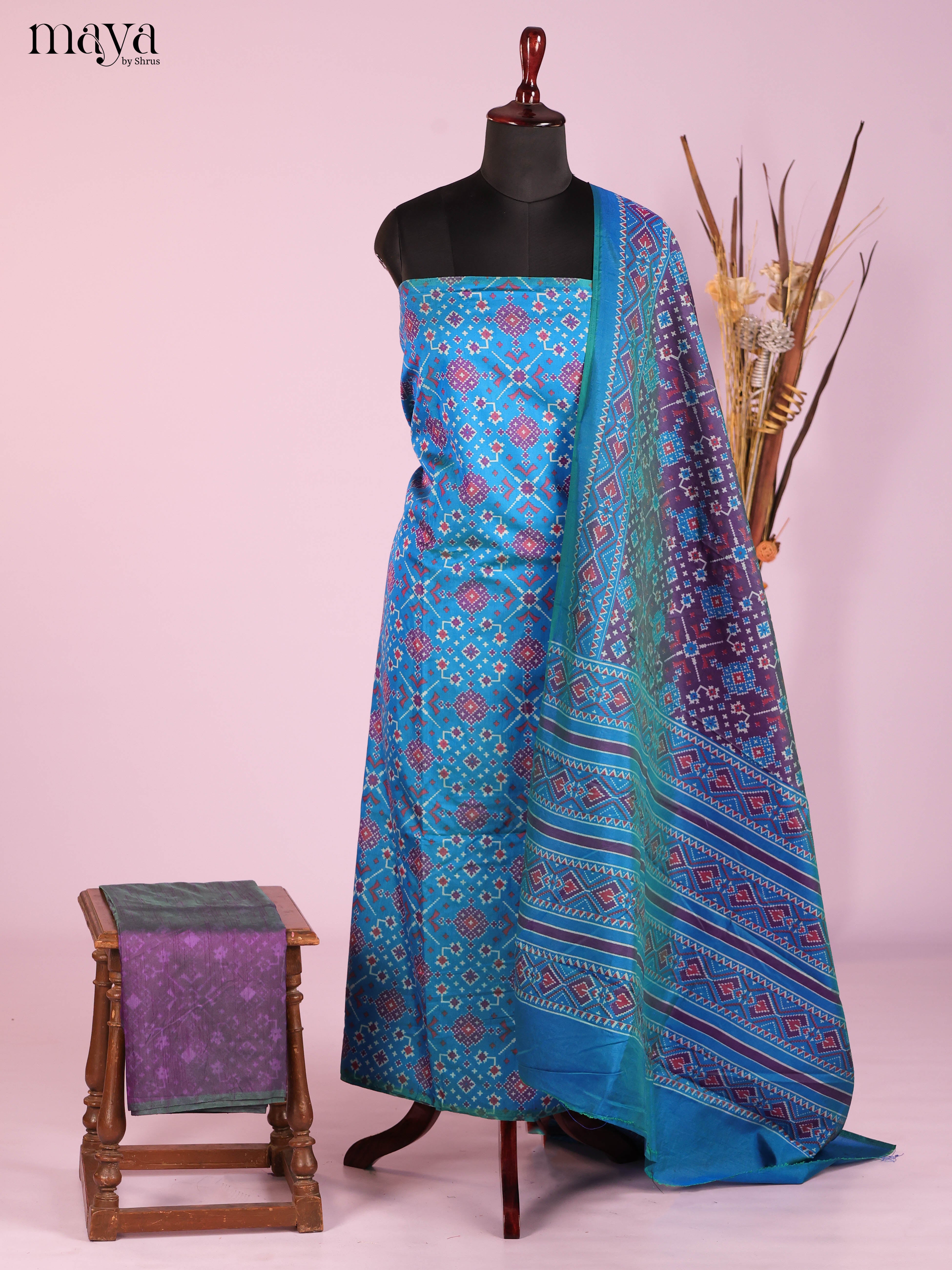 Blue & Purple-Semi patola salwar unstitch
