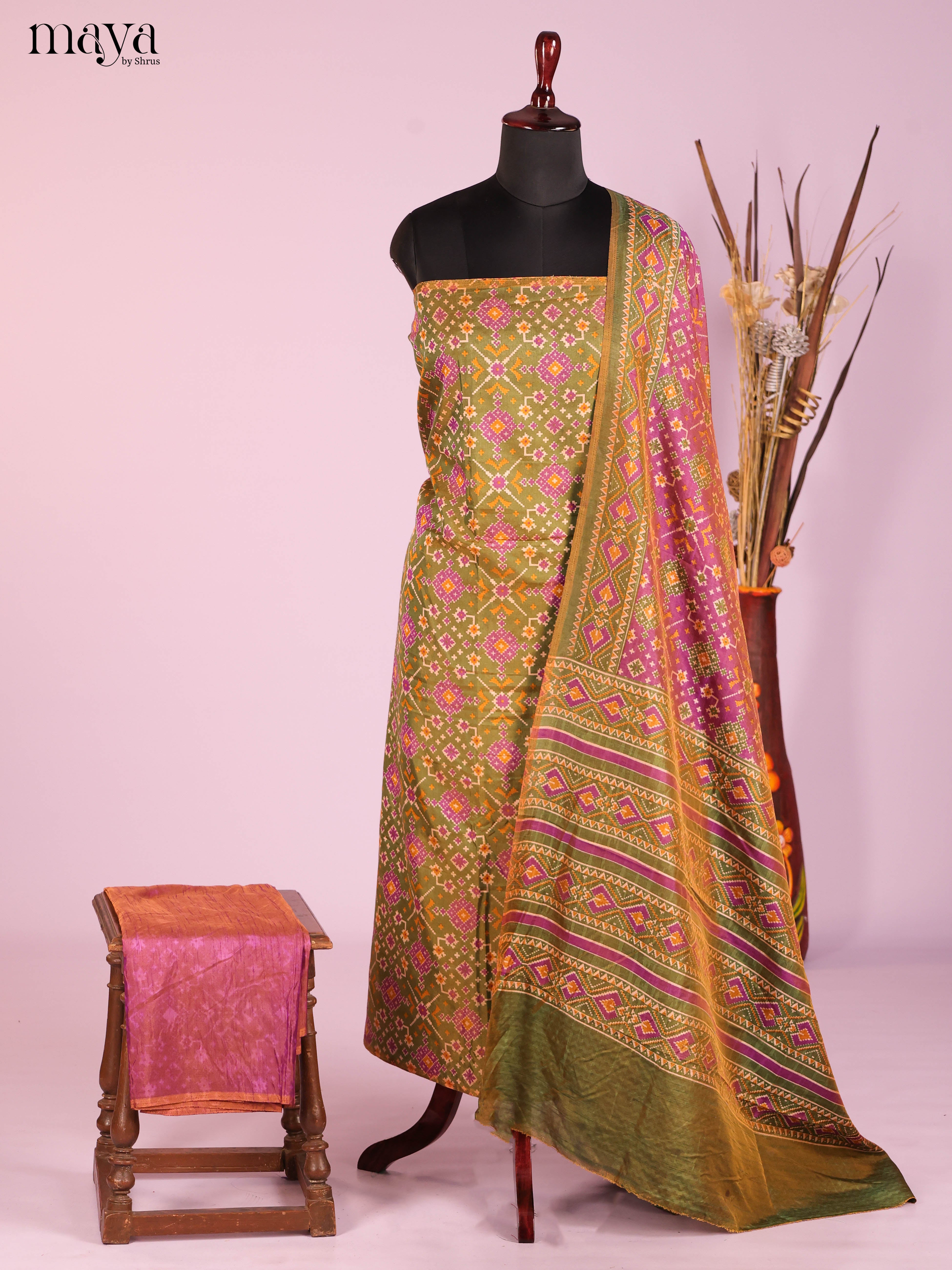 Green & Purple-Semi patola salwar unstitch