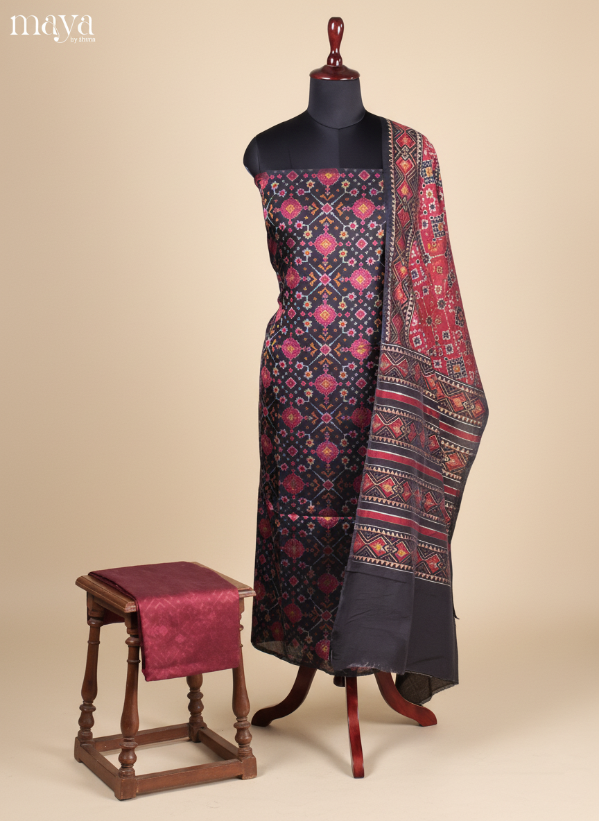 Black & Maroon-Semi patola salwar unstitch
