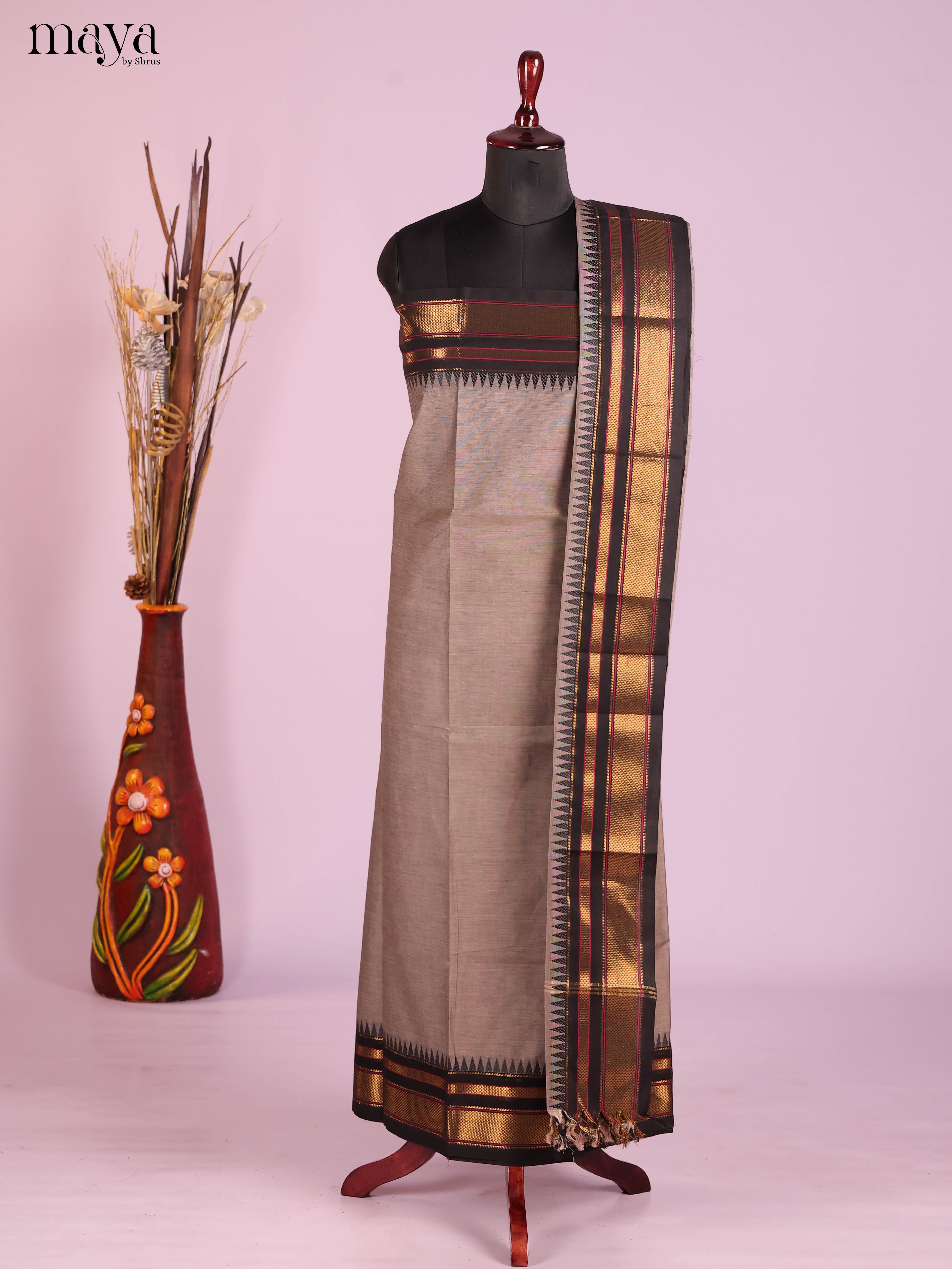 Grey & Black-chettinad top & dupatta combo