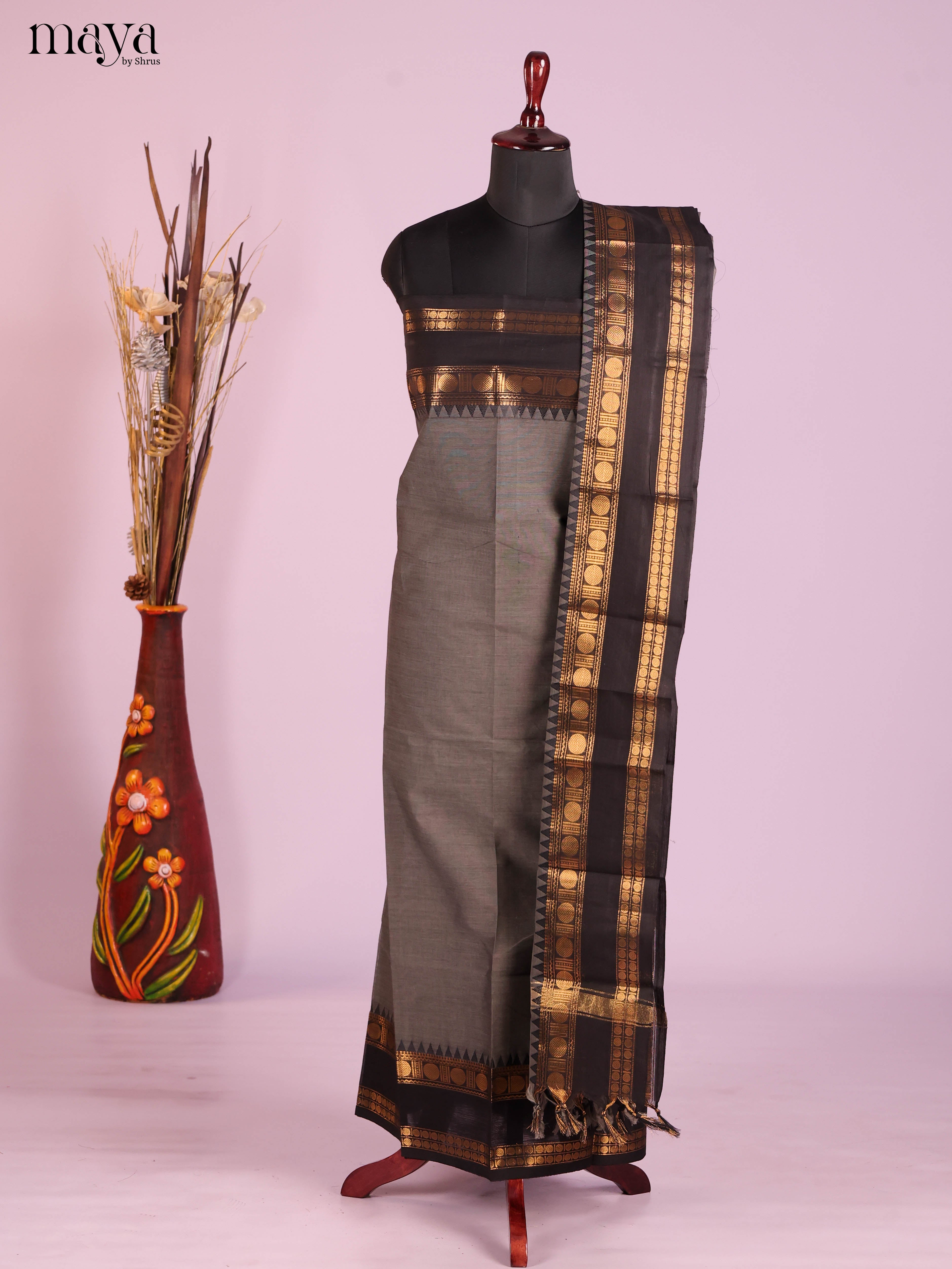 Grey & Black-chettinad top & dupatta combo