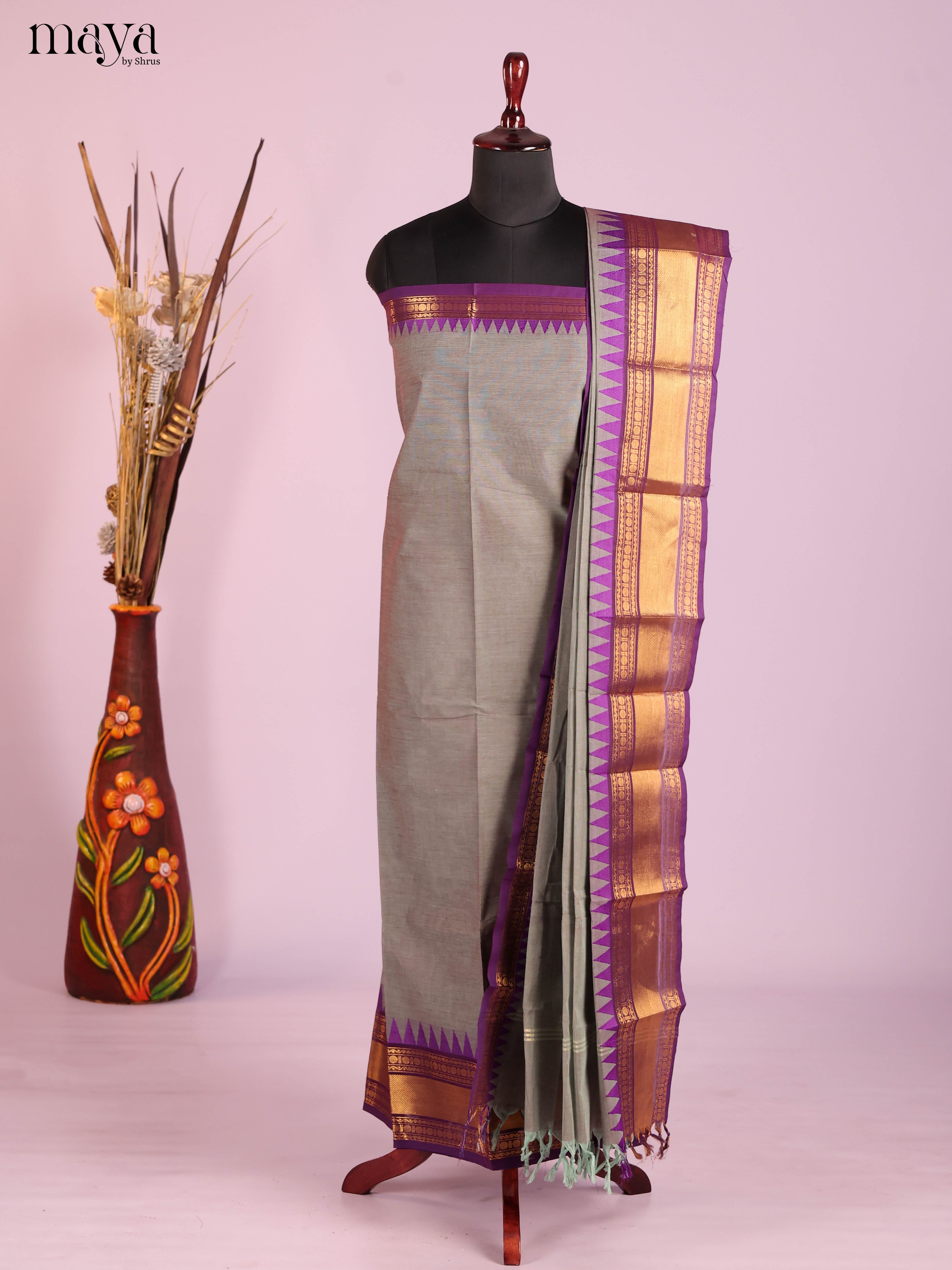 Grey & Purple-chettinad top & dupatta combo