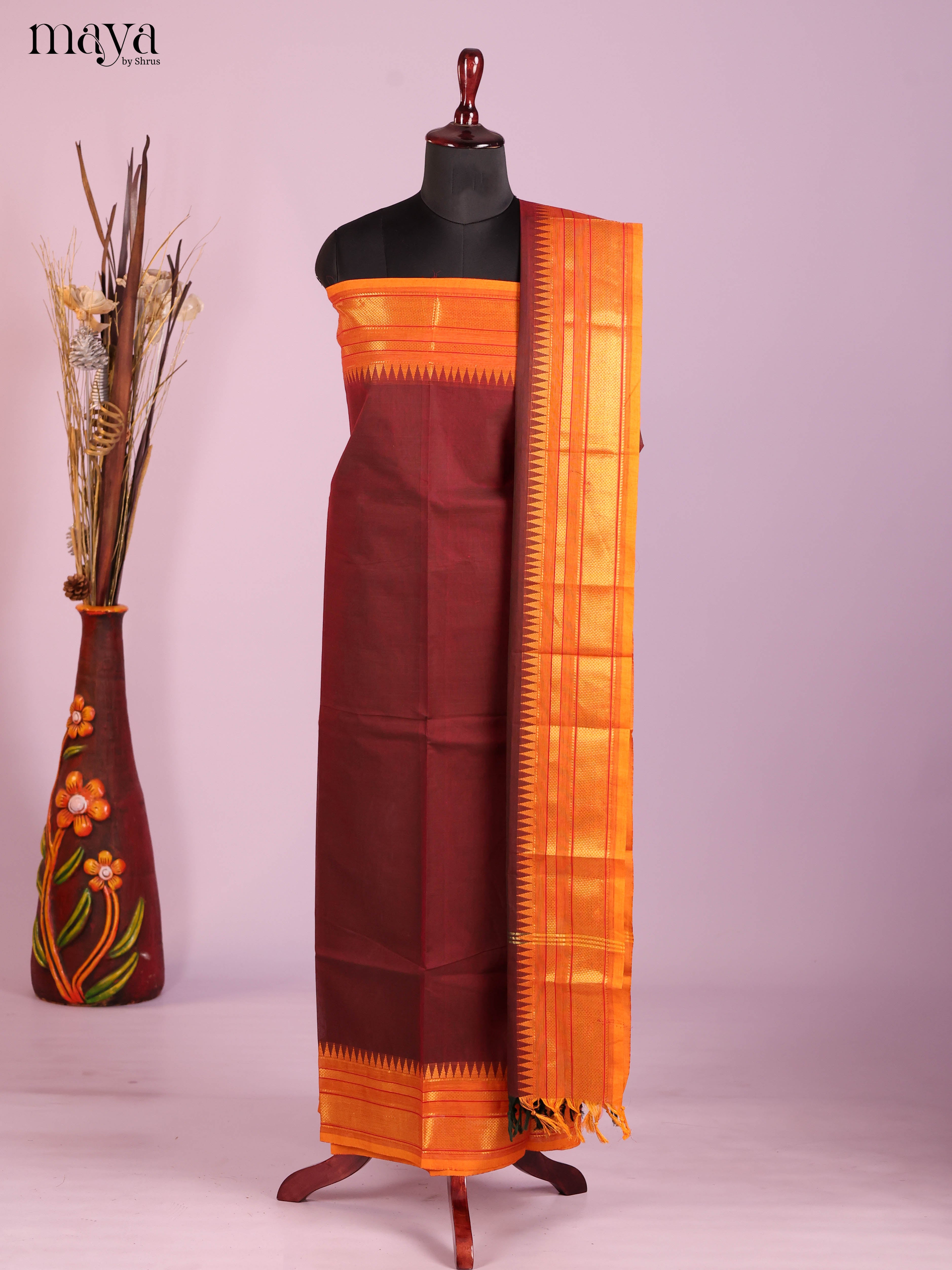 Maroon & Orange -chettinad top & dupatta combo