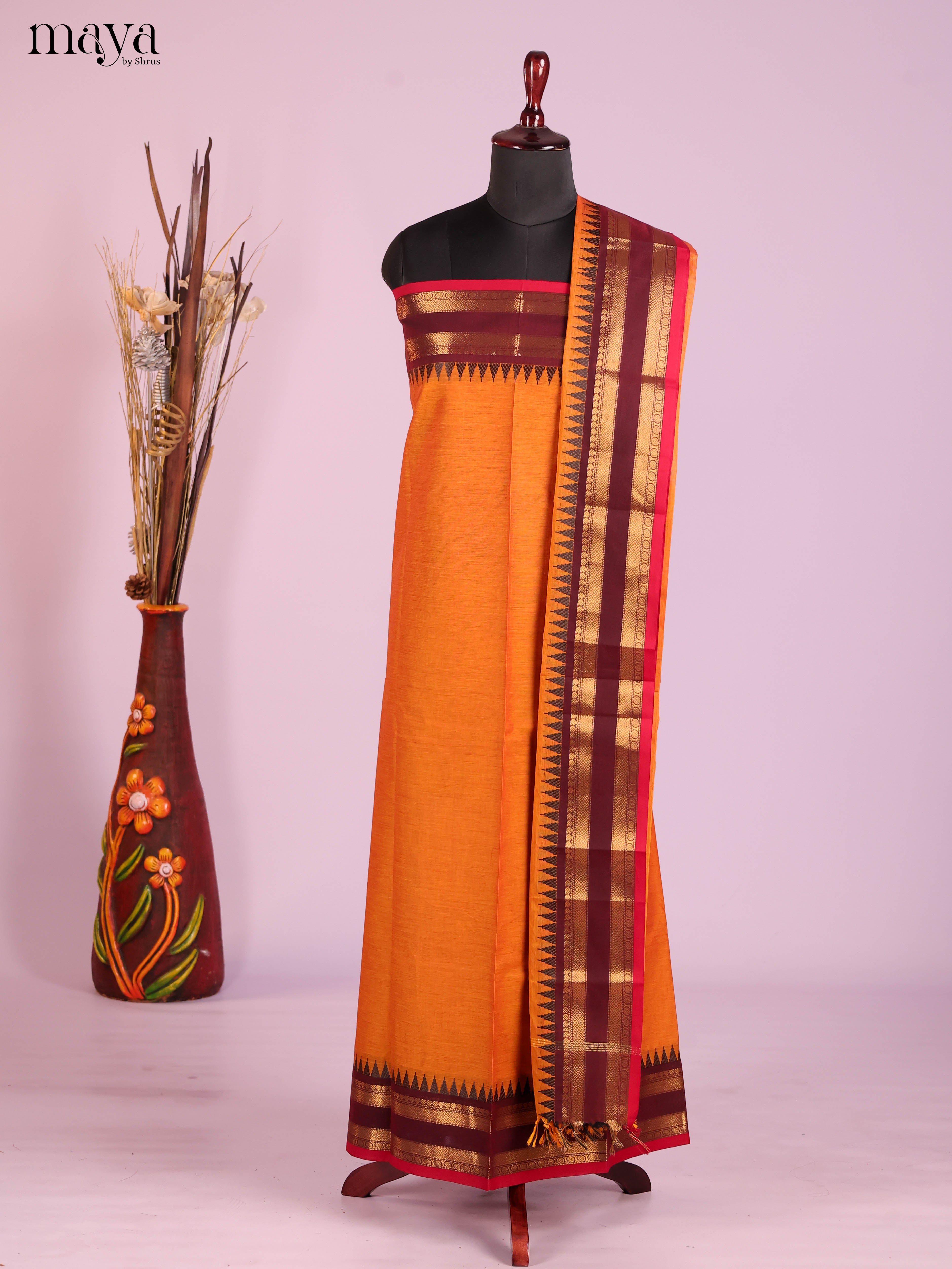Orange & Maroon -chettinad top & dupatta combo