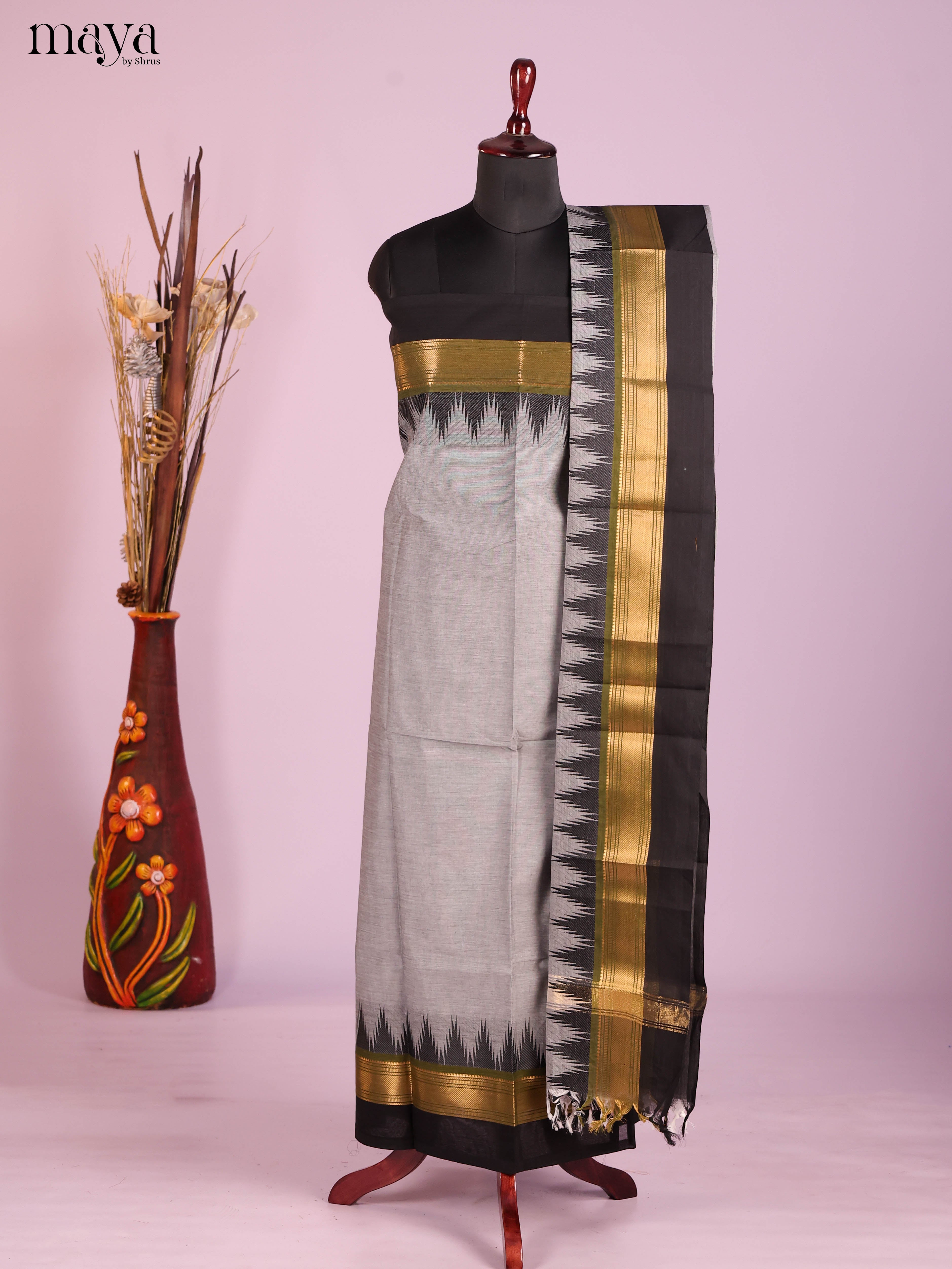 Grey & Black-chettinad top & dupatta combo
