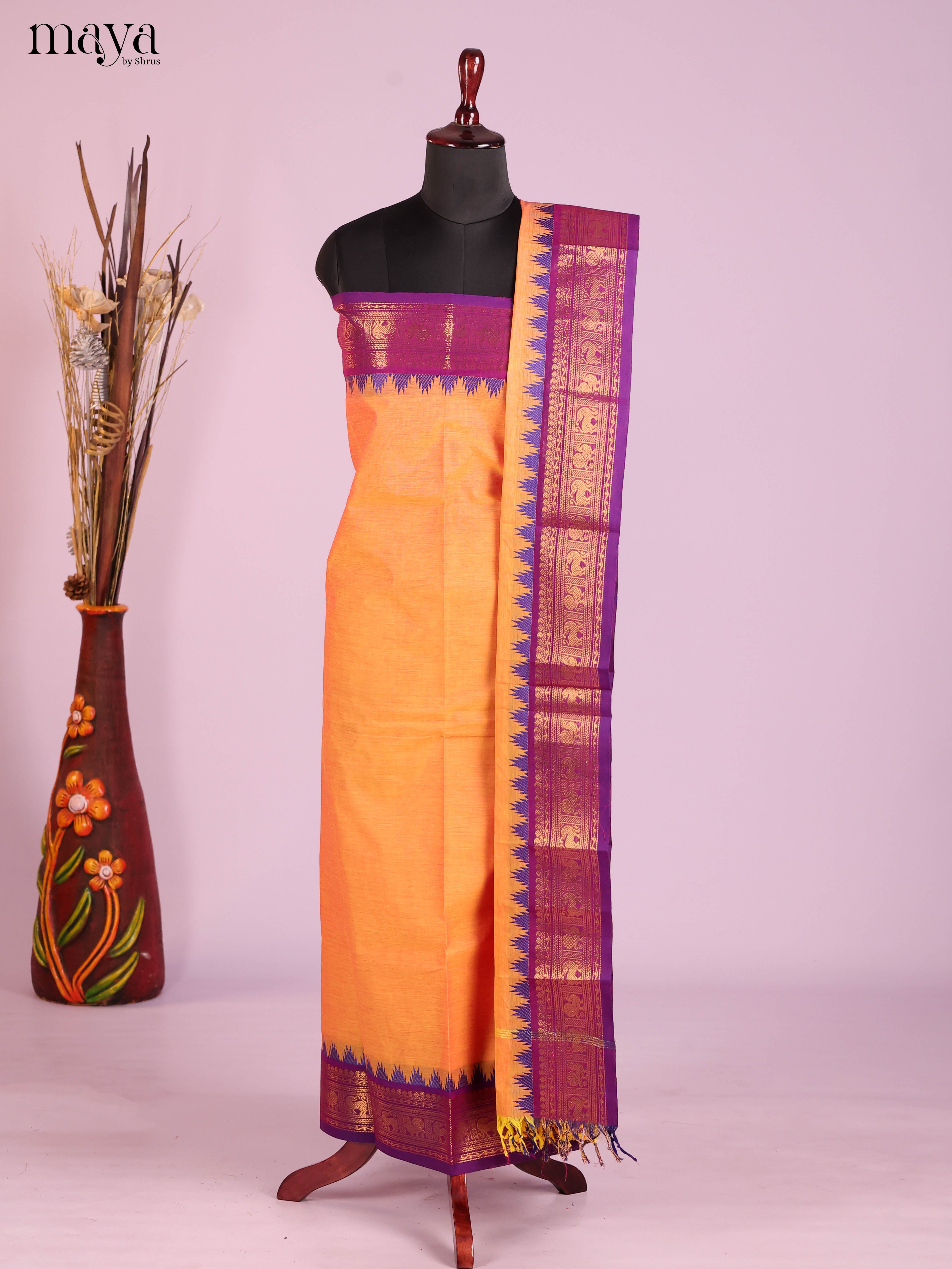 Orange & Purple-chettinad top & dupatta combo