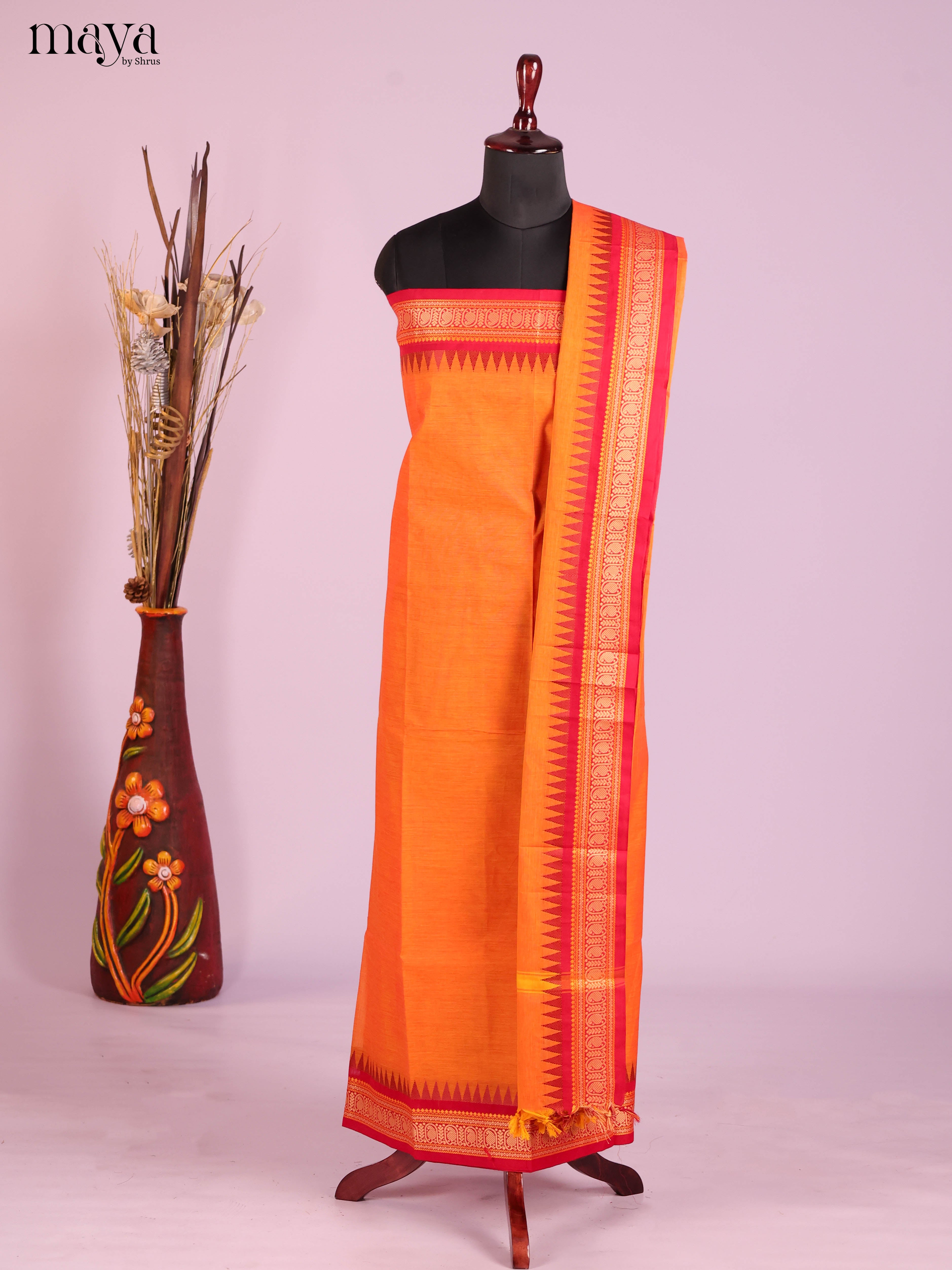 Orange & Red-chettinad top & dupatta combo