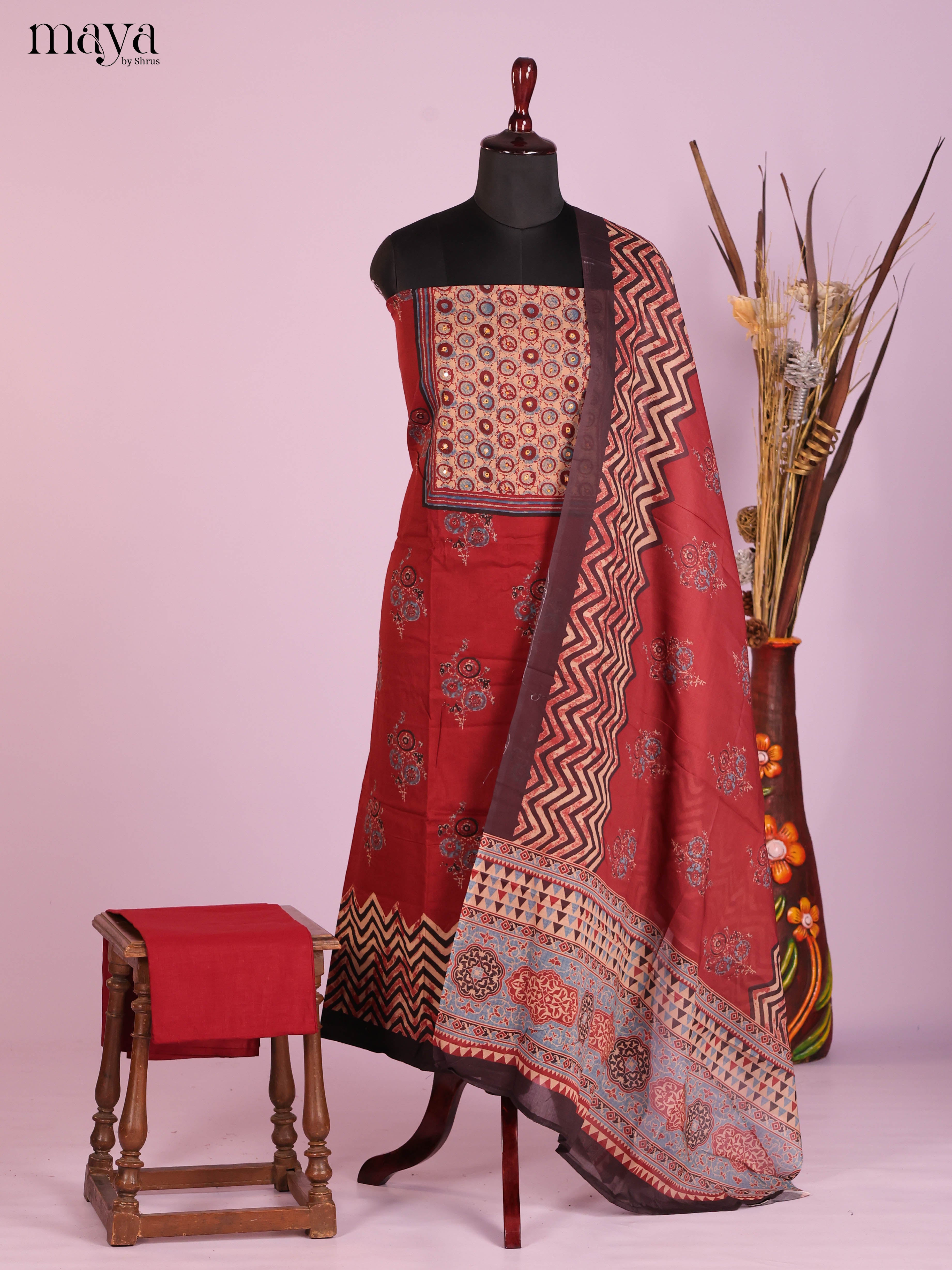 Red -Ajrakh Salwar Unstitch