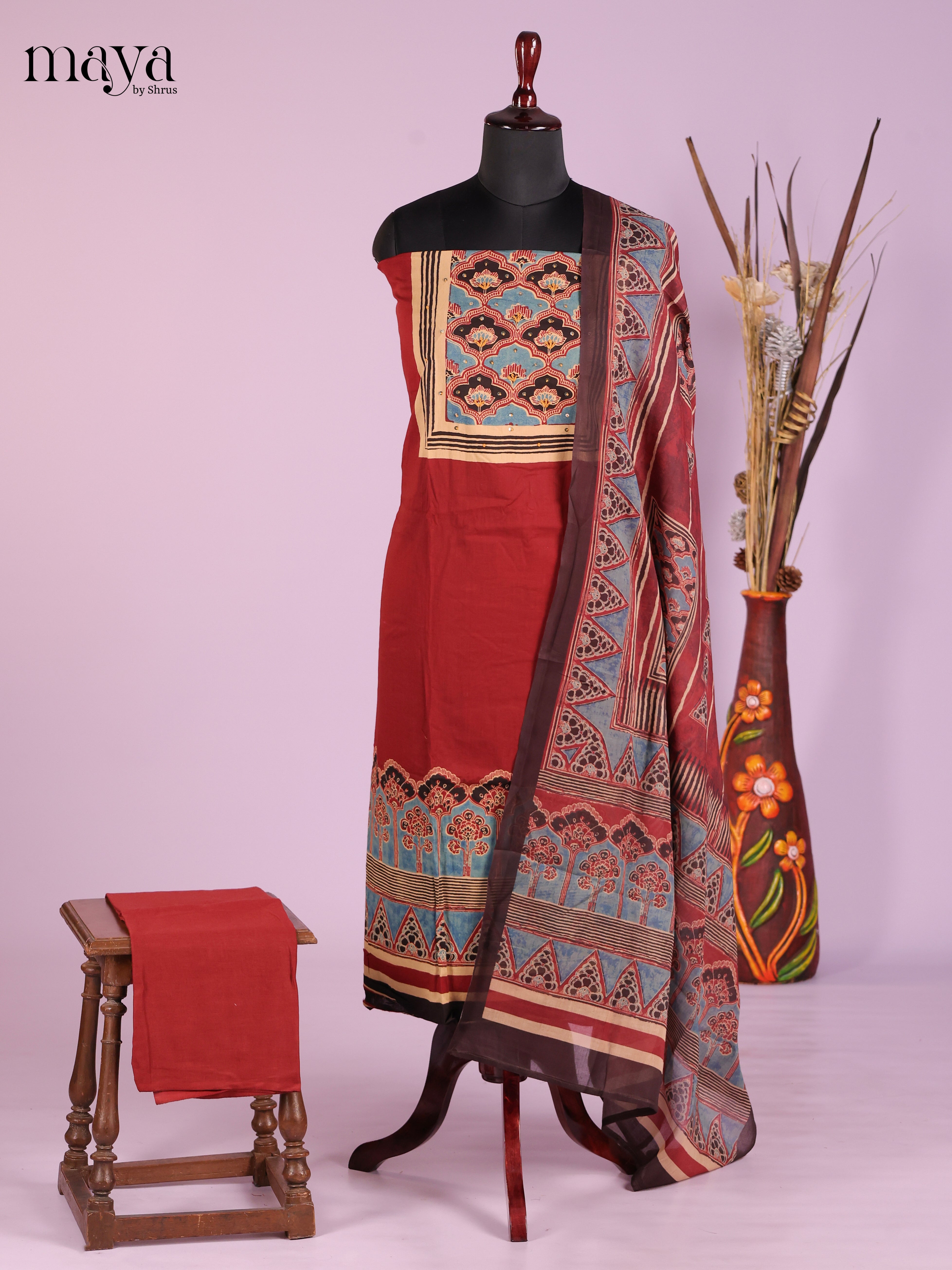 Red -Ajrakh Salwar Unstitch