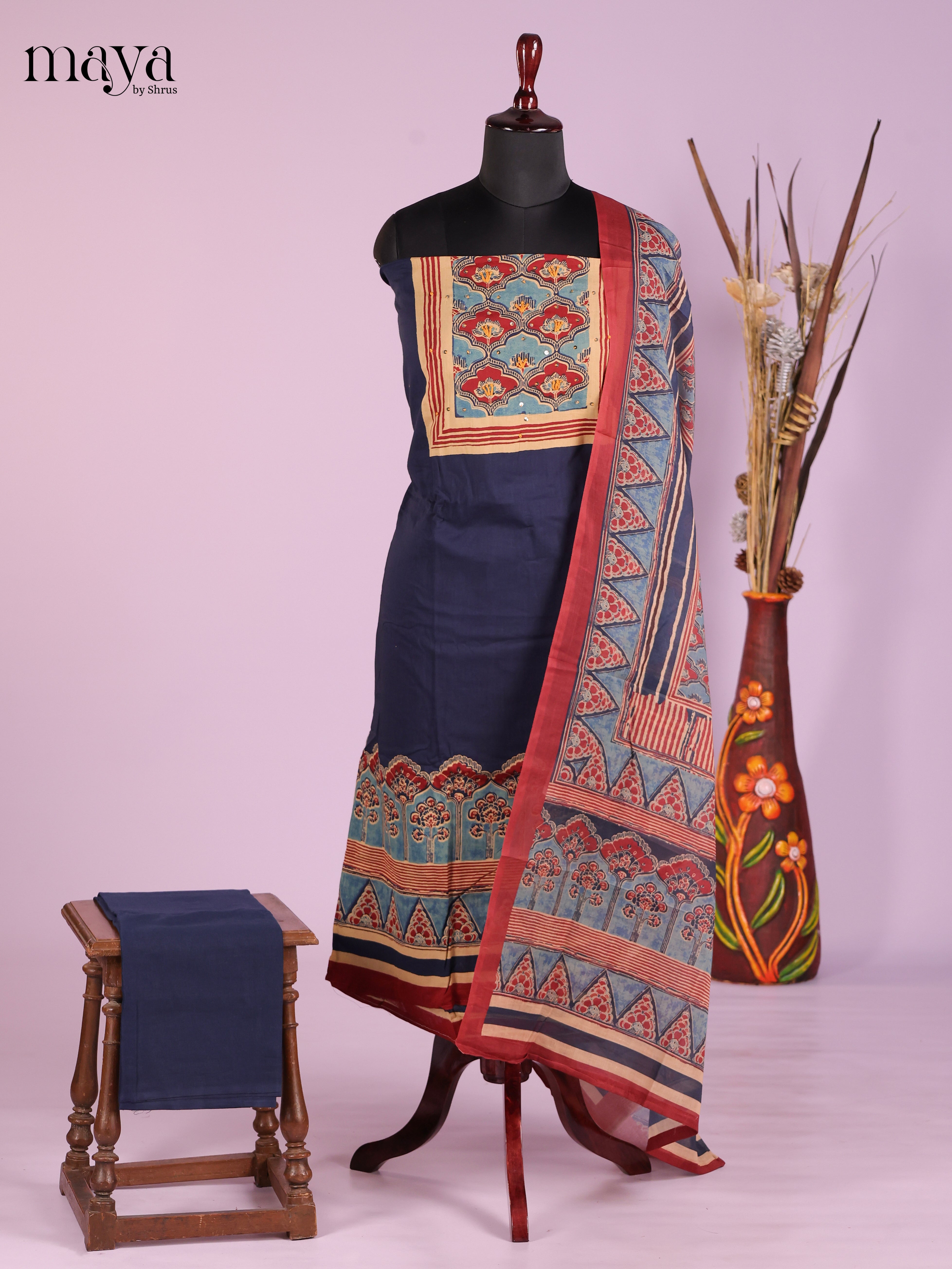 Navy Blue -Ajrakh Salwar Unstitch