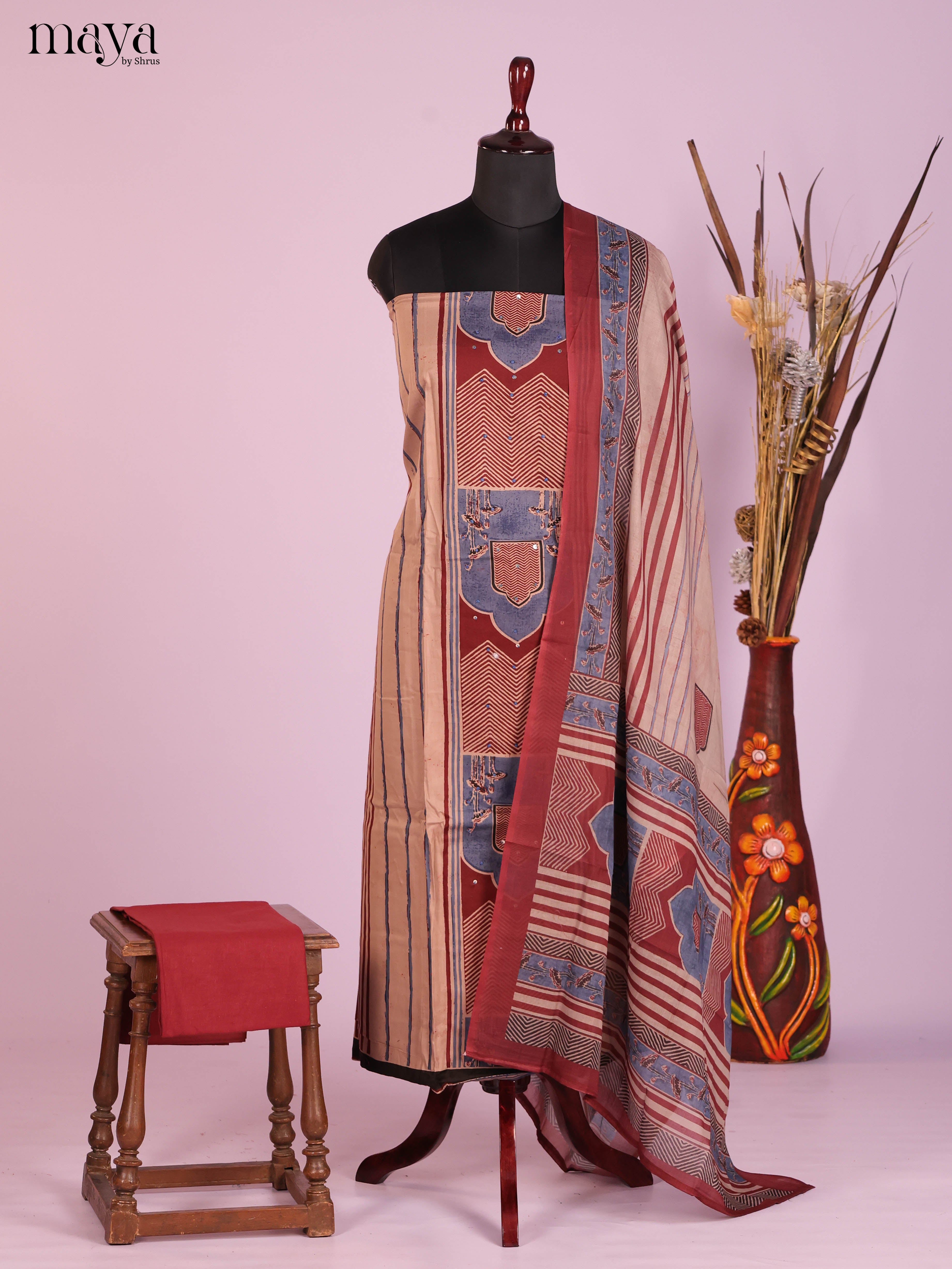 Peach & Maroon -Ajrakh Salwar Unstitch