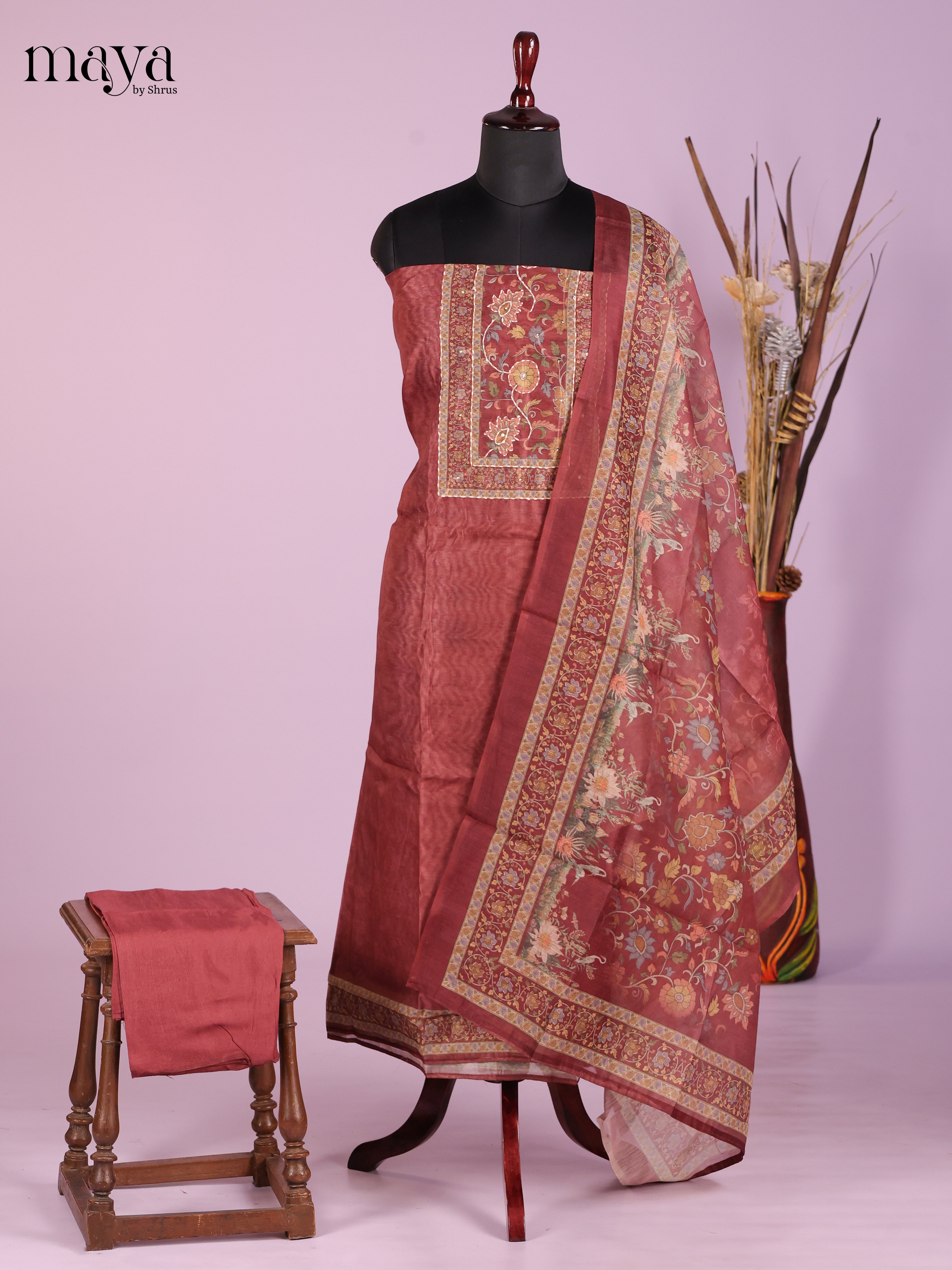 Brown-Chanderi salwar Unstitch