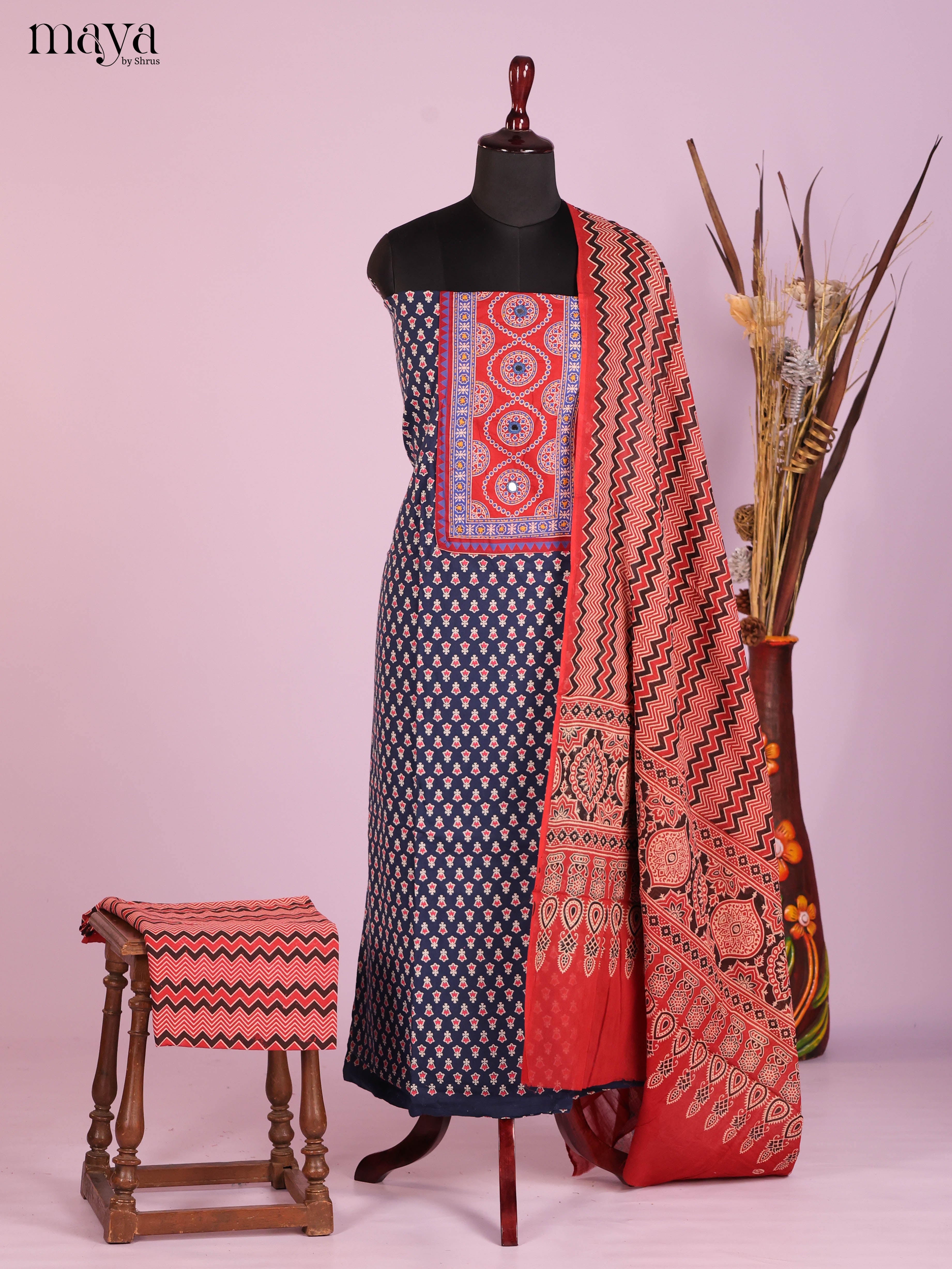 Blue & Red -Ajrakh Salwar Unstitch