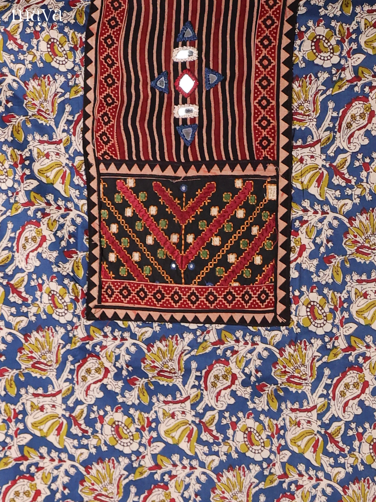 Blue & Cream-Ajrakh Salwar Unstitch