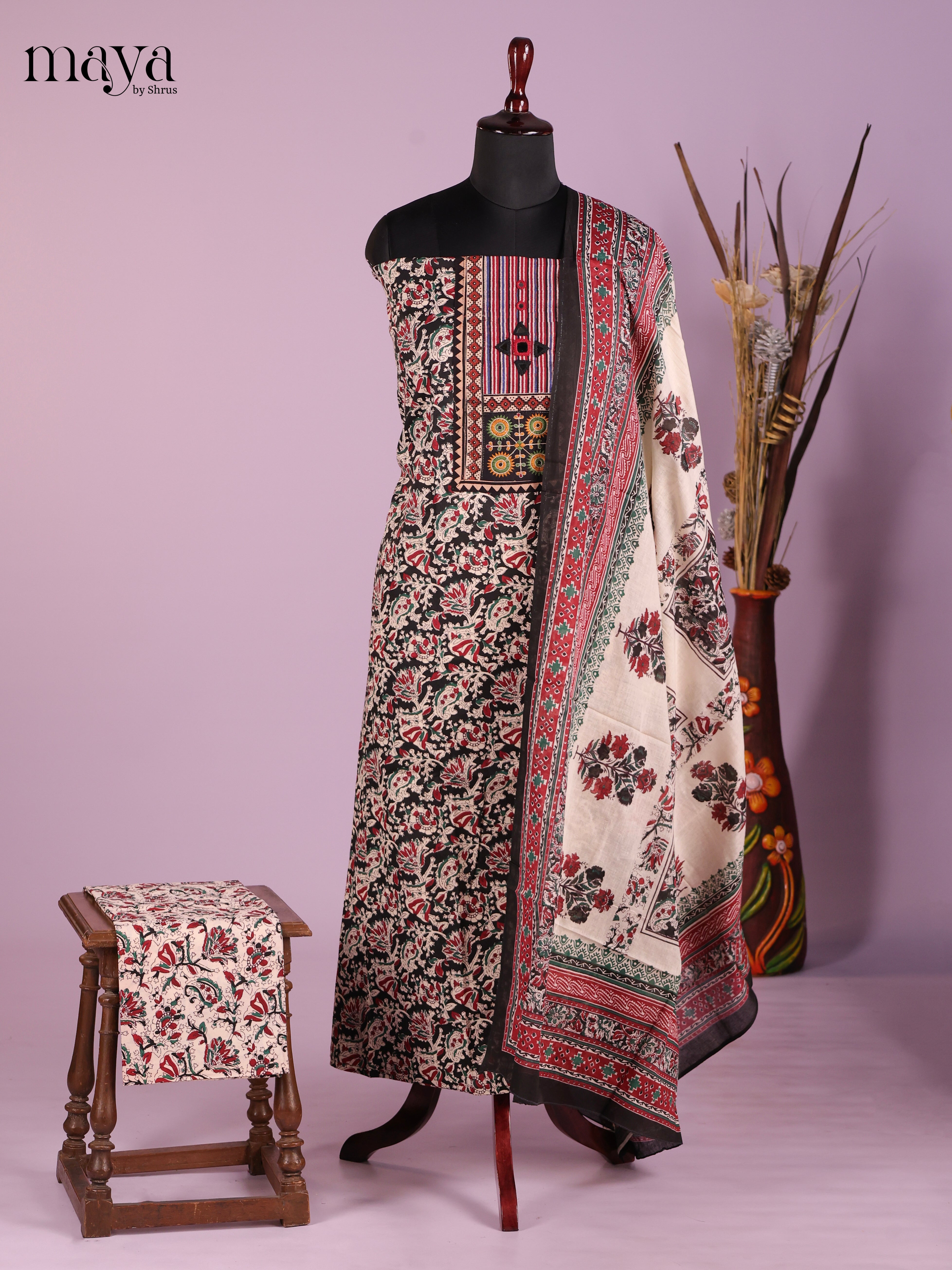 Black & Cream-Ajrakh Salwar Unstitch