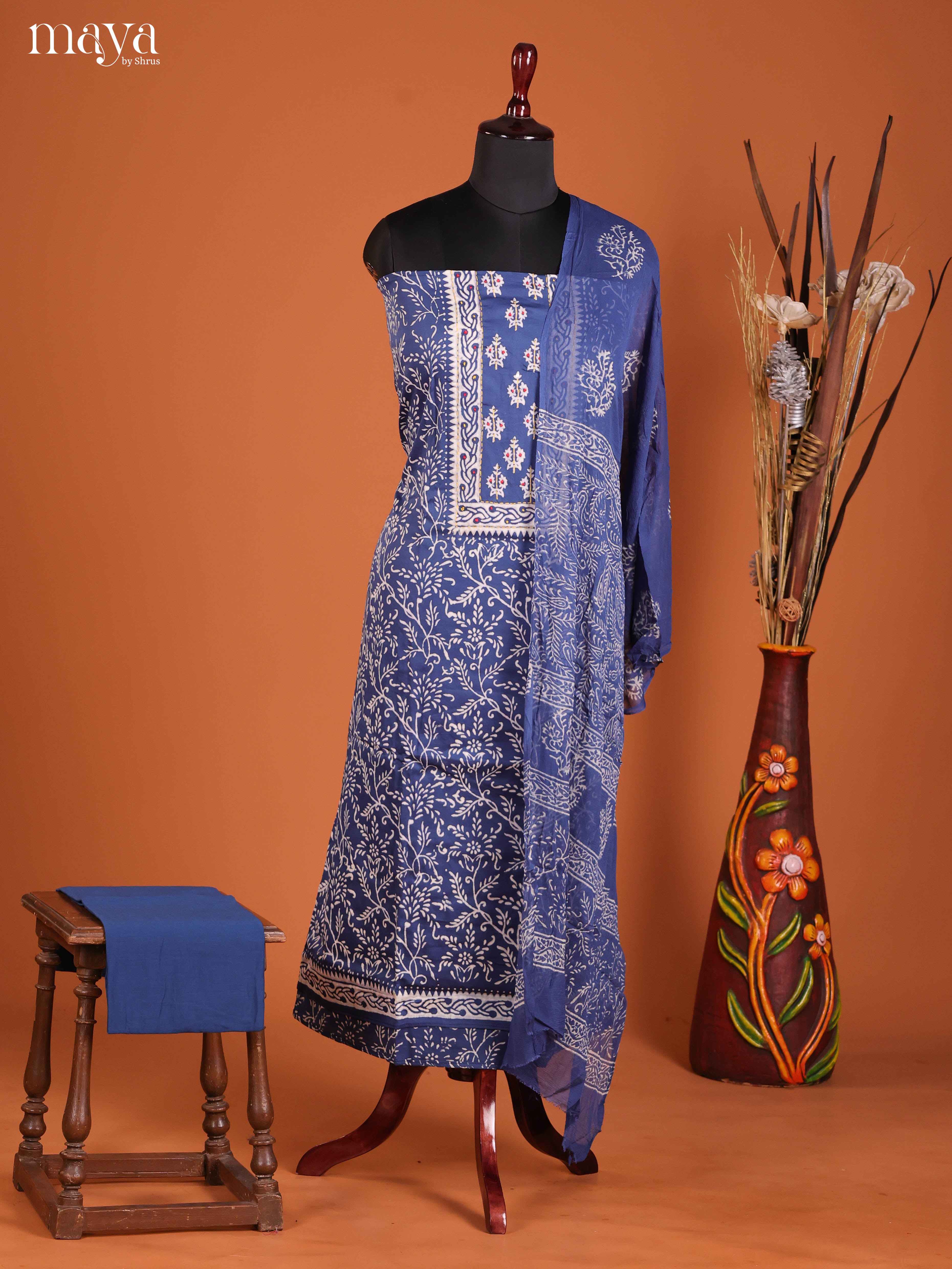 Blue-Ajrakh Salwar Unstitch