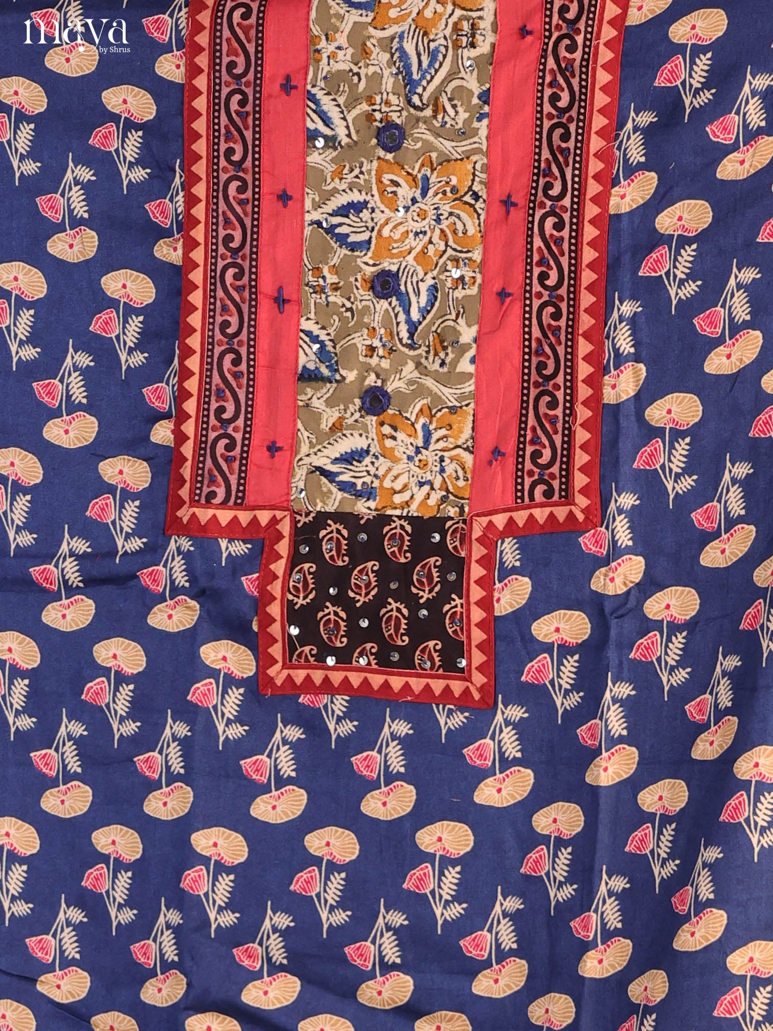 Blue & Red-Ajrakh Salwar Unstitch