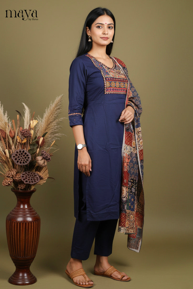Blue -Ajrakh Printed Readymade 3 Piece Salwar Suit