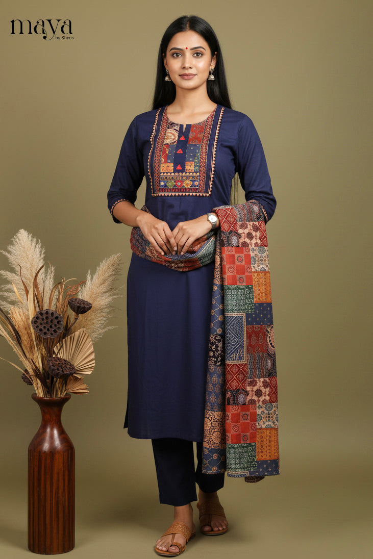 Blue Ajrakh Printed Readymade 3 Piece Salwar Suit