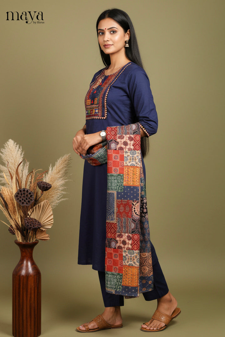 Blue Ajrakh Printed Readymade 3 Piece Salwar Suit