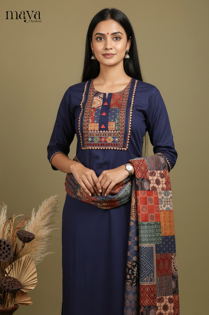 Blue Ajrakh Printed Readymade 3 Piece Salwar Suit