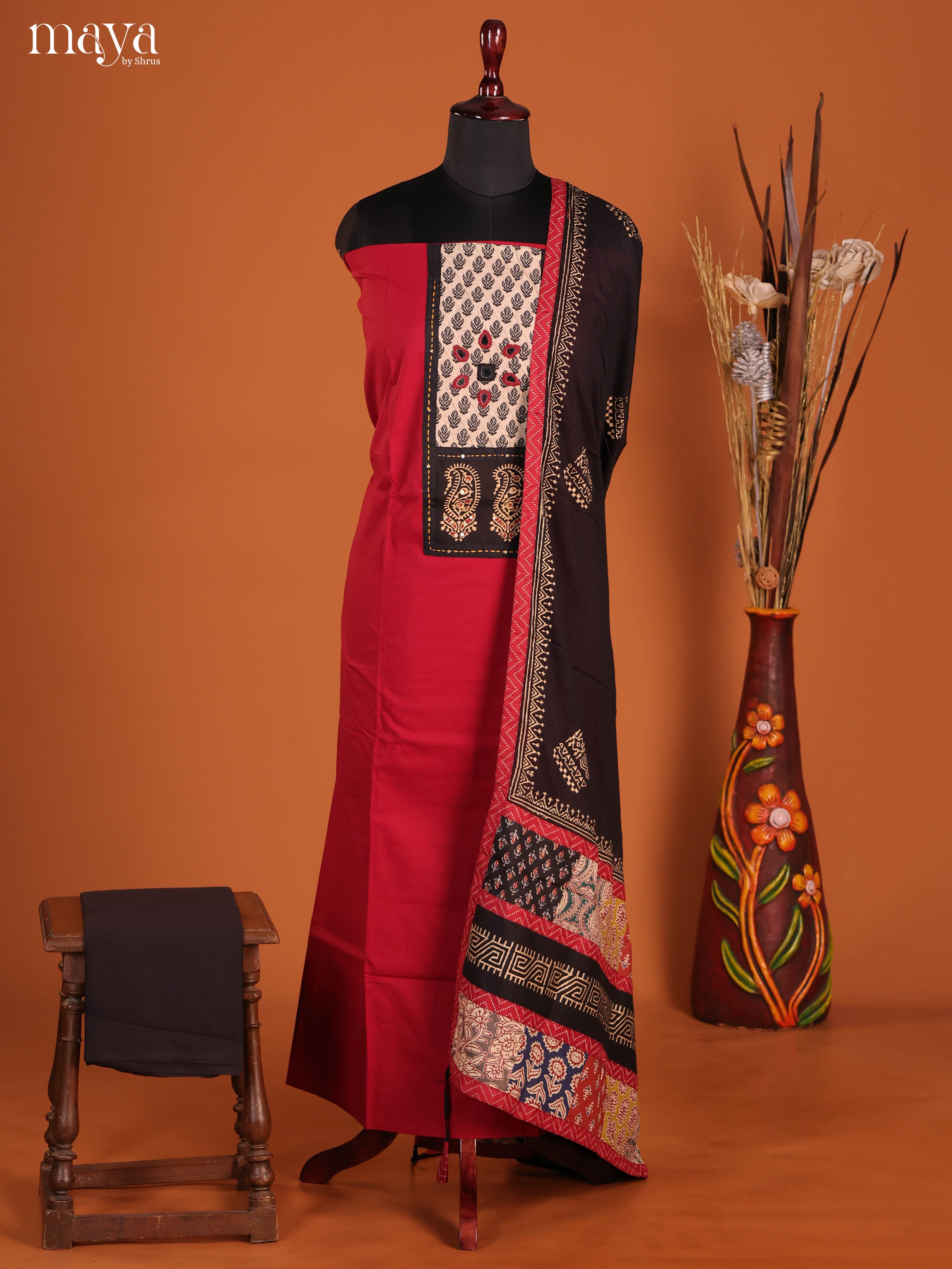 Red & Black -Ajrakh Salwar Unstitch