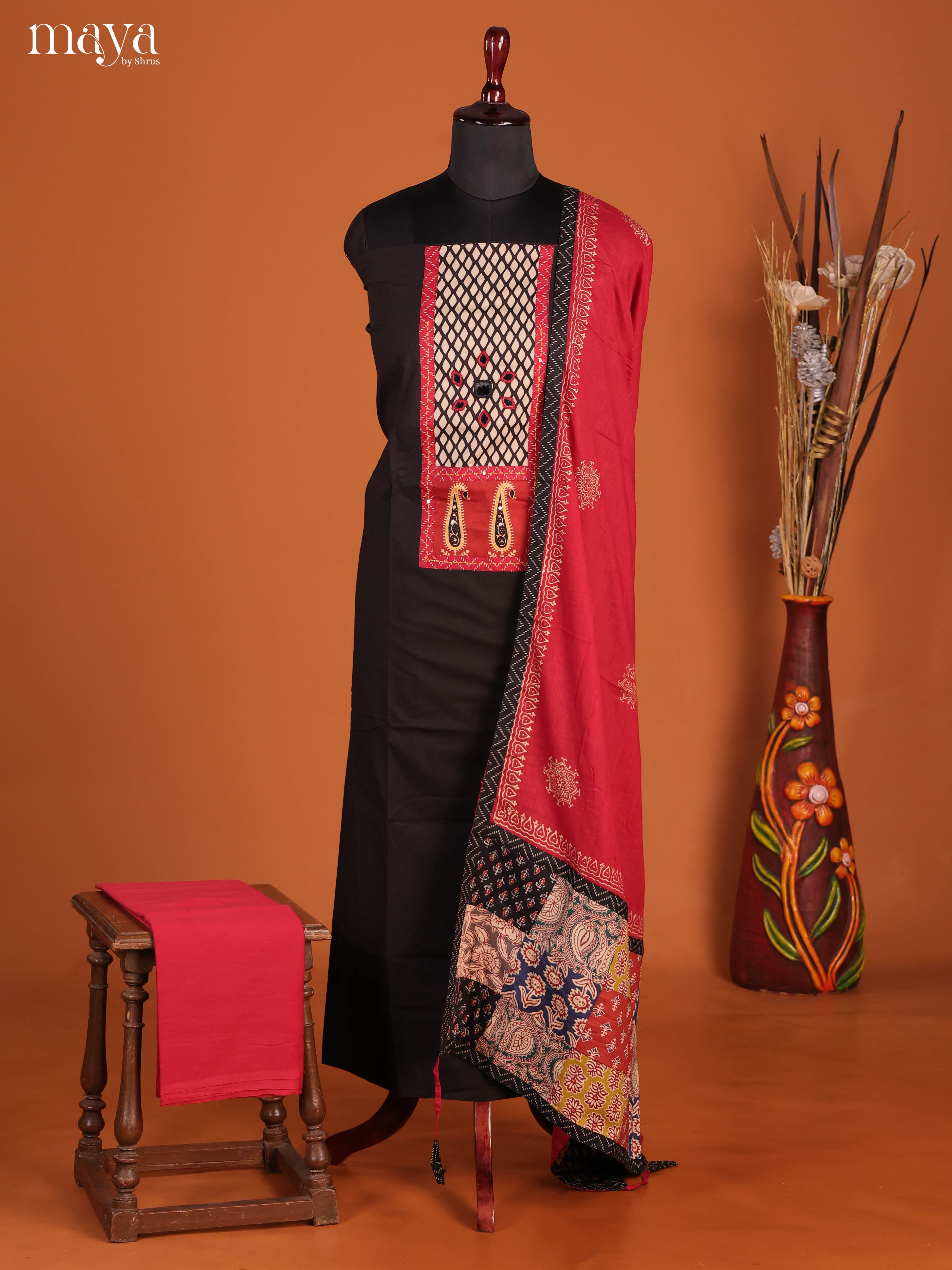 Black & Red -Ajrakh Salwar Unstitch