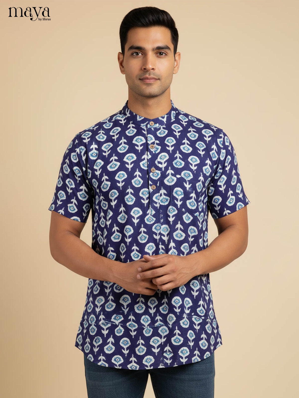 Blue-Readymade Mens Kurta