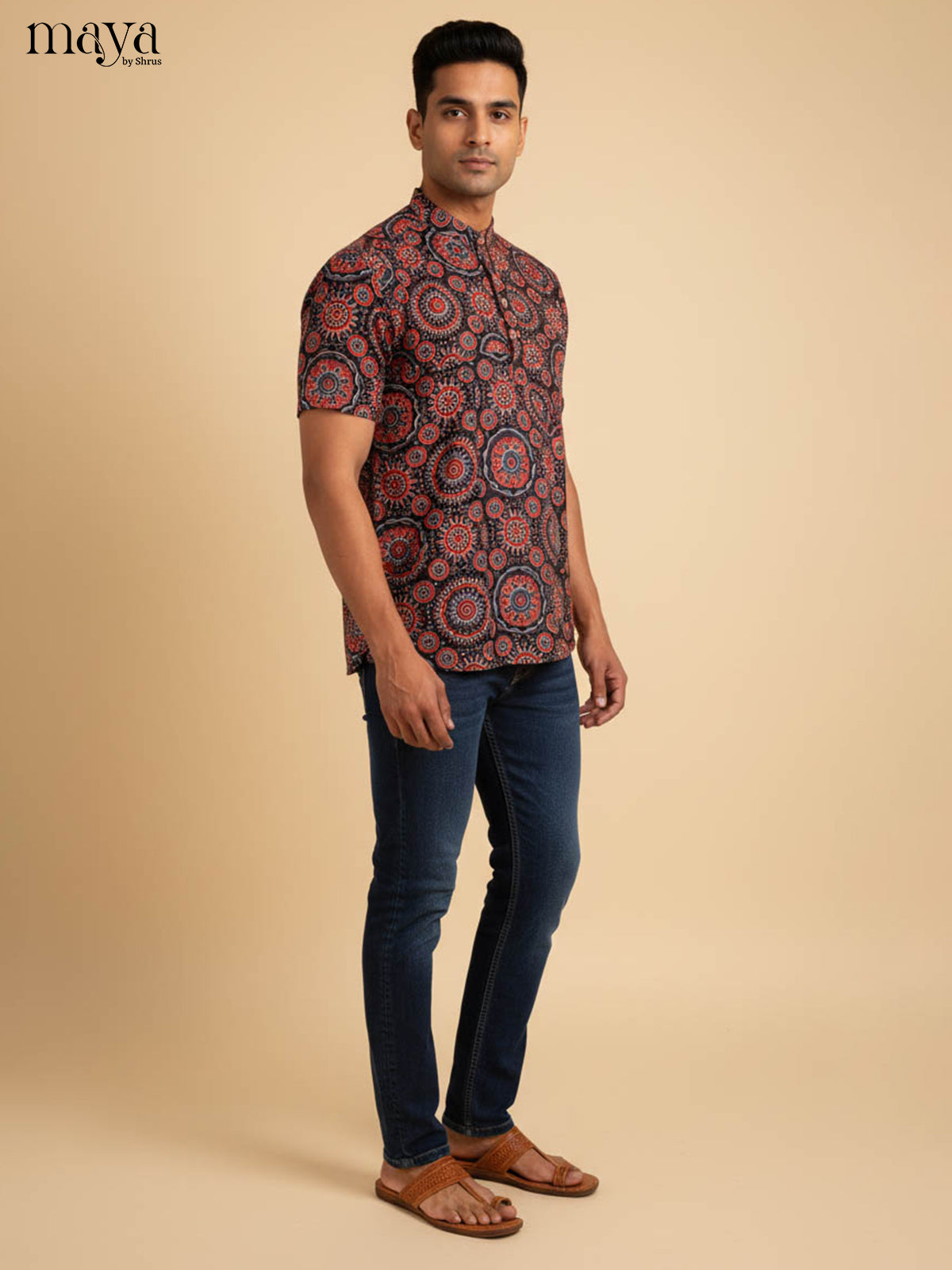 Black With Red -Readymade Mens Kurta