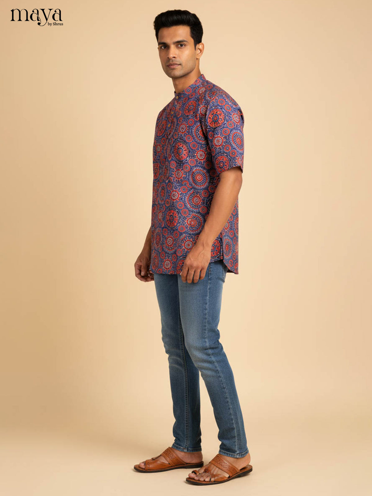 Blue with Red -Readymade Mens Kurta