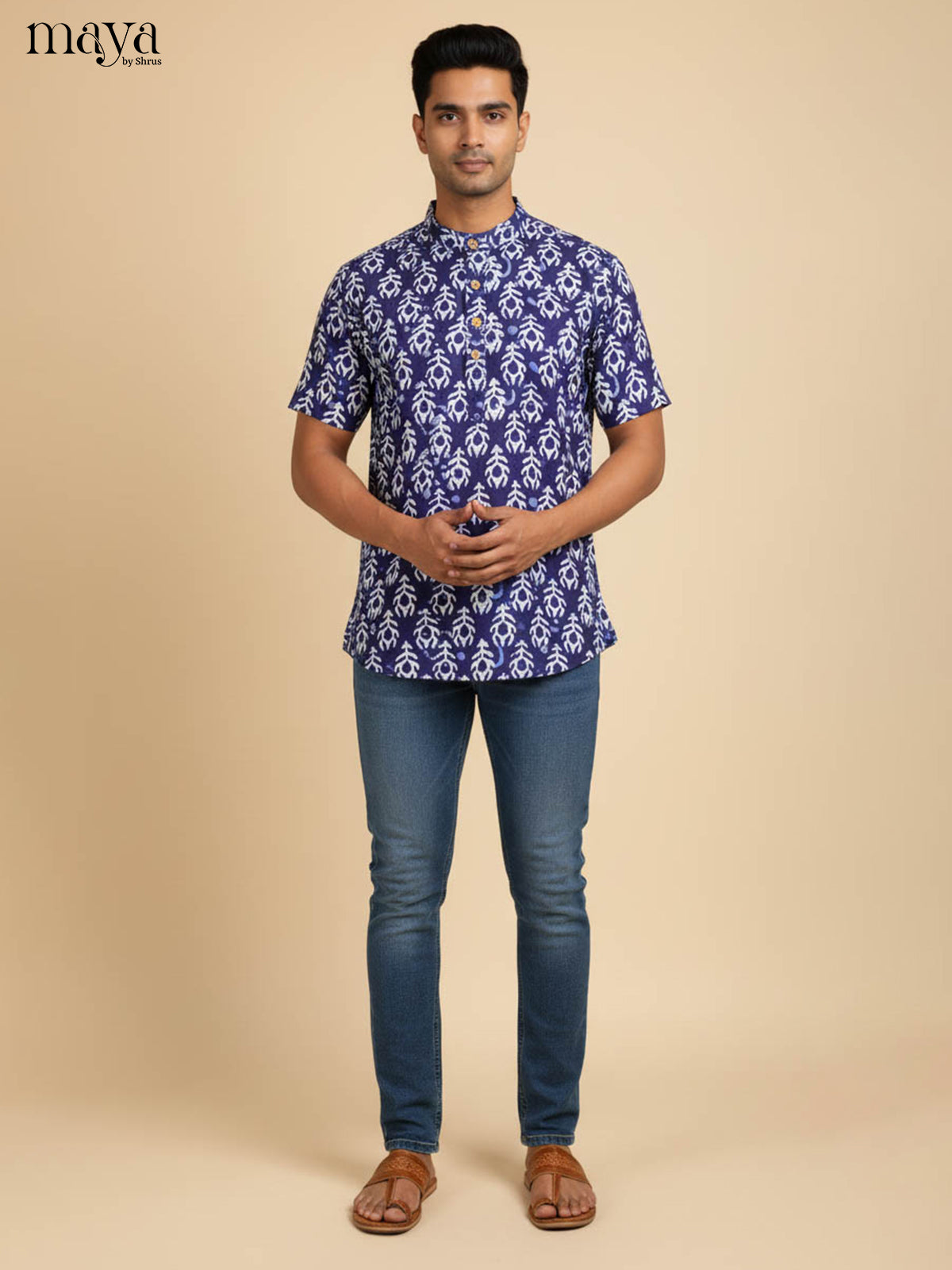 Blue-Readymade Mens Kurta