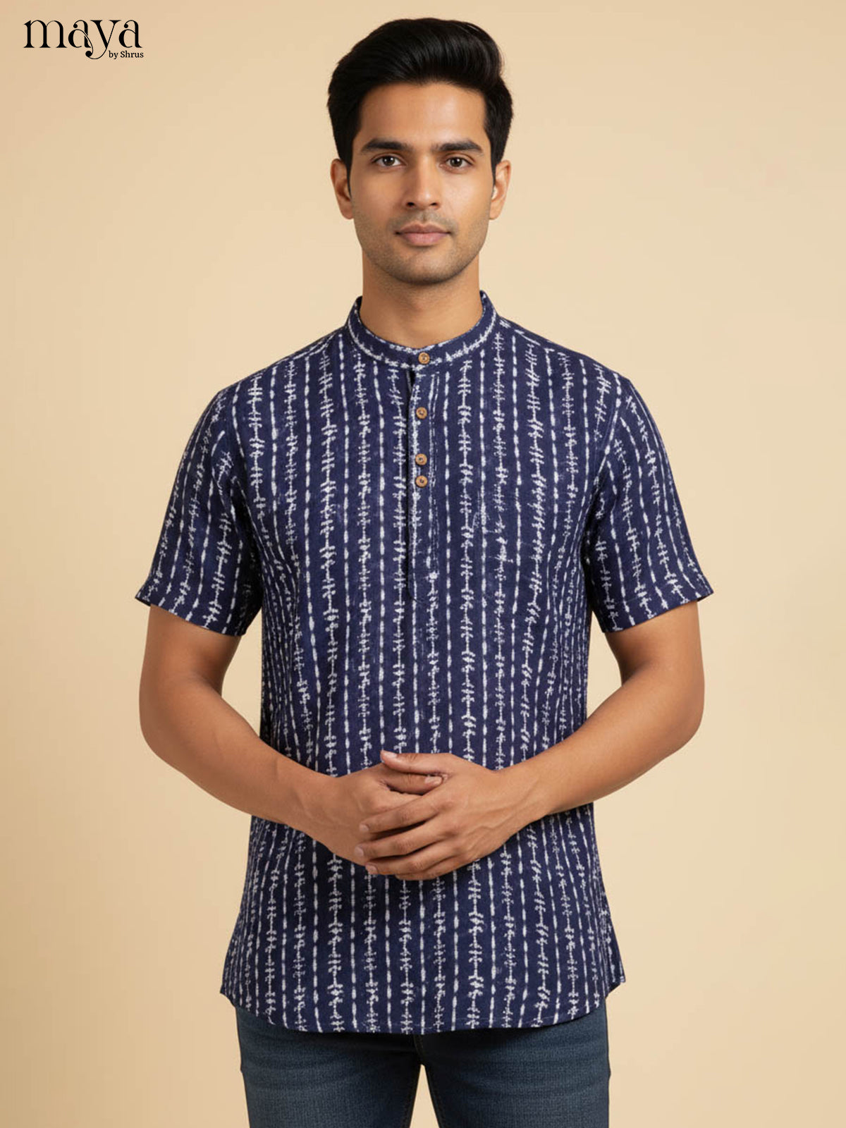 Blue-Readymade Mens Kurta