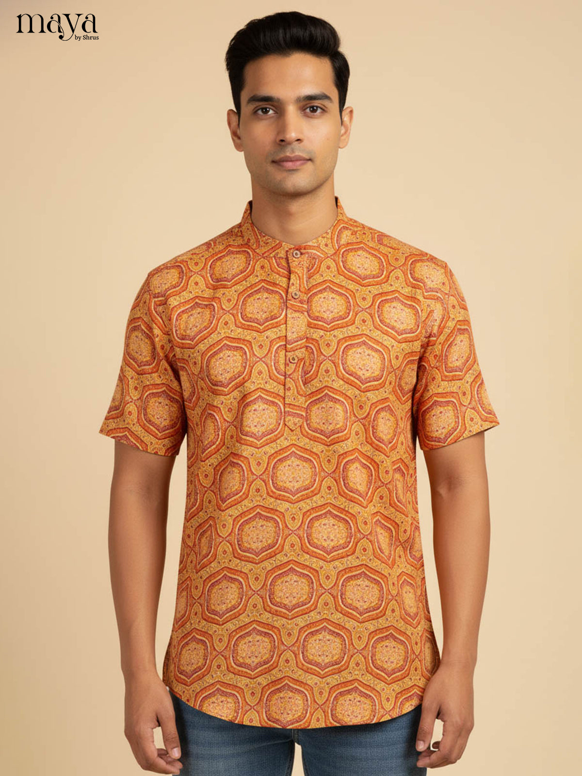 Mustard-Readymade Mens Kurta