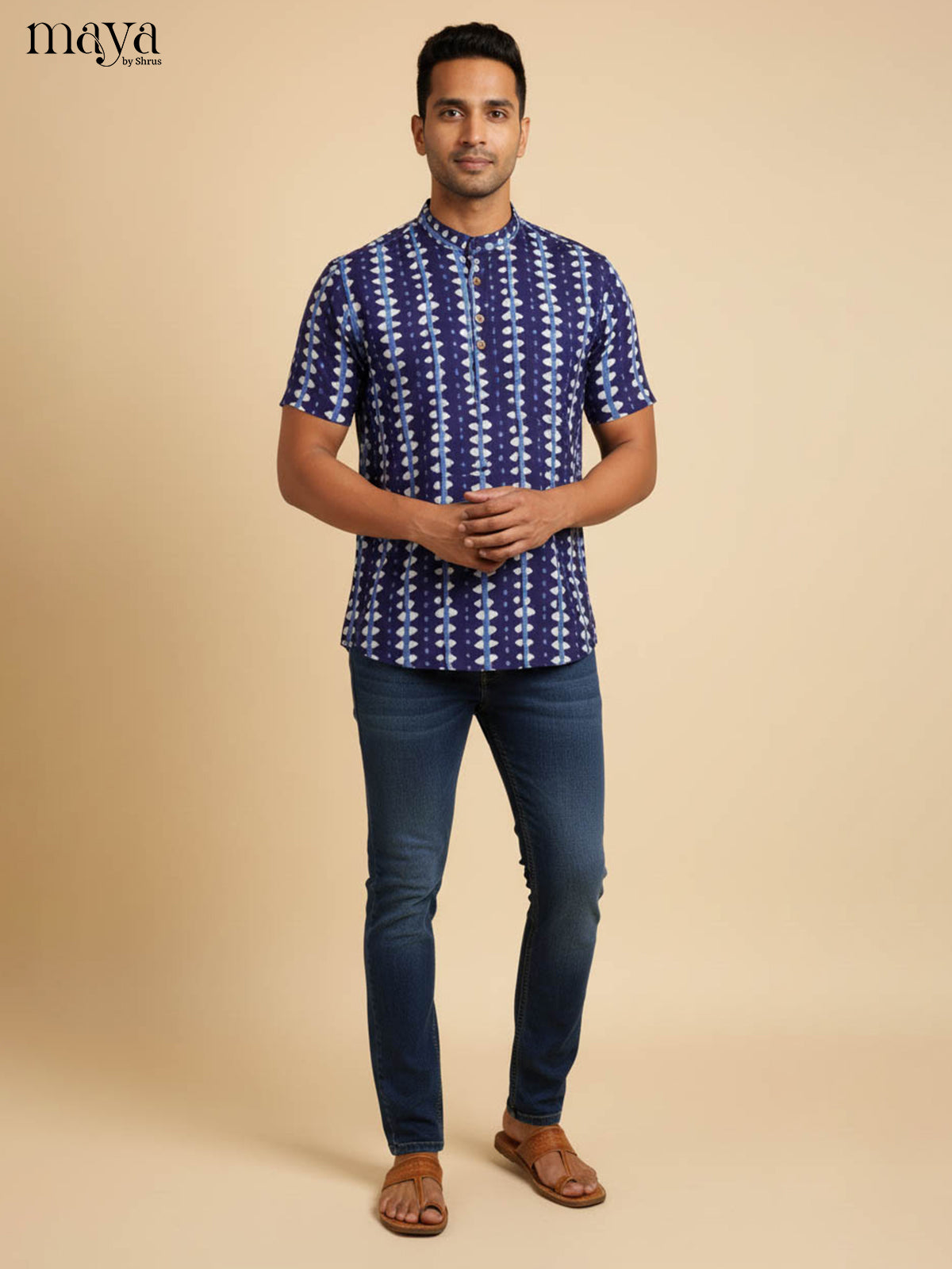 Blue-Readymade Mens Kurta