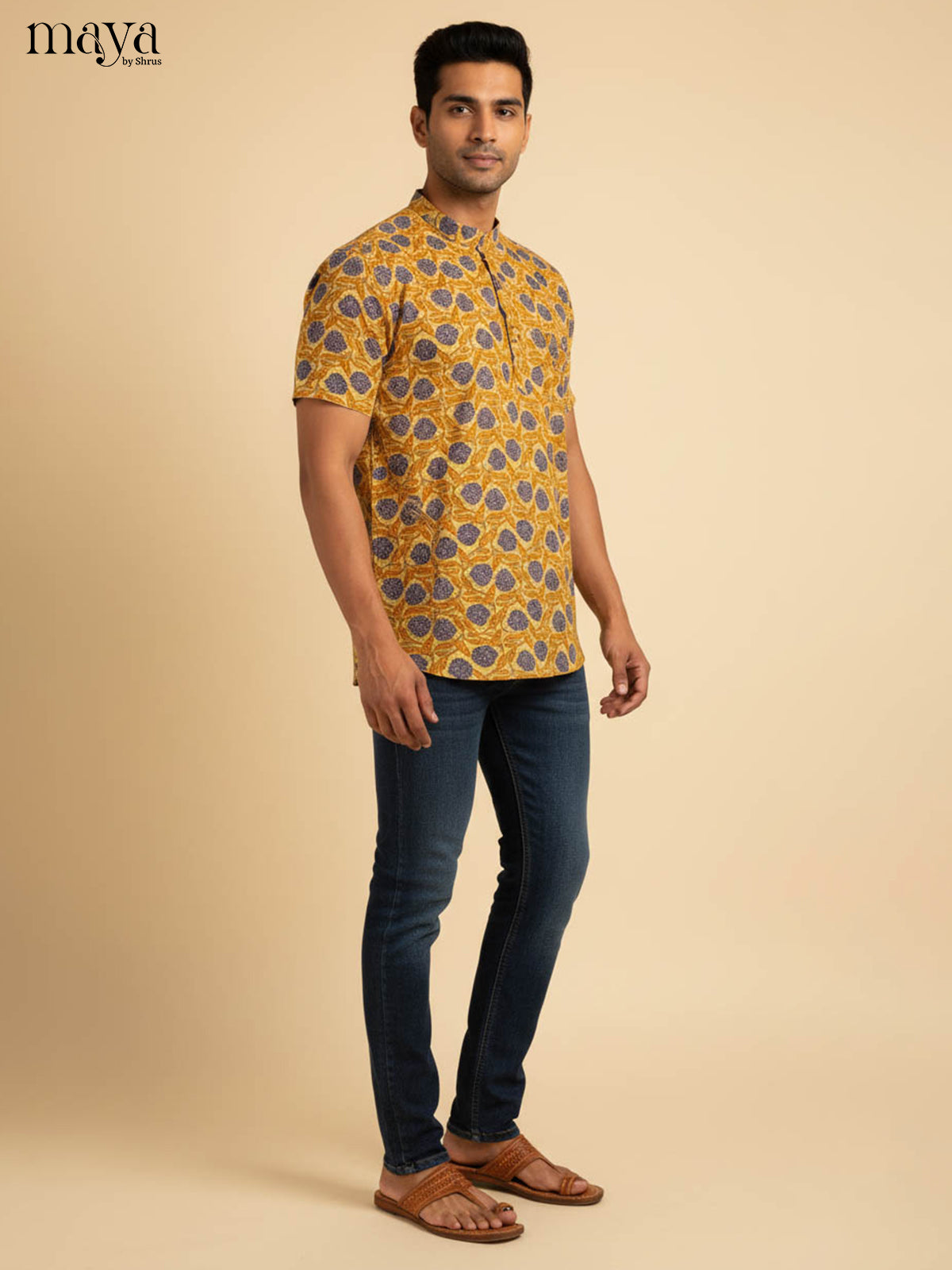 Mustard-Readymade Mens Kurta