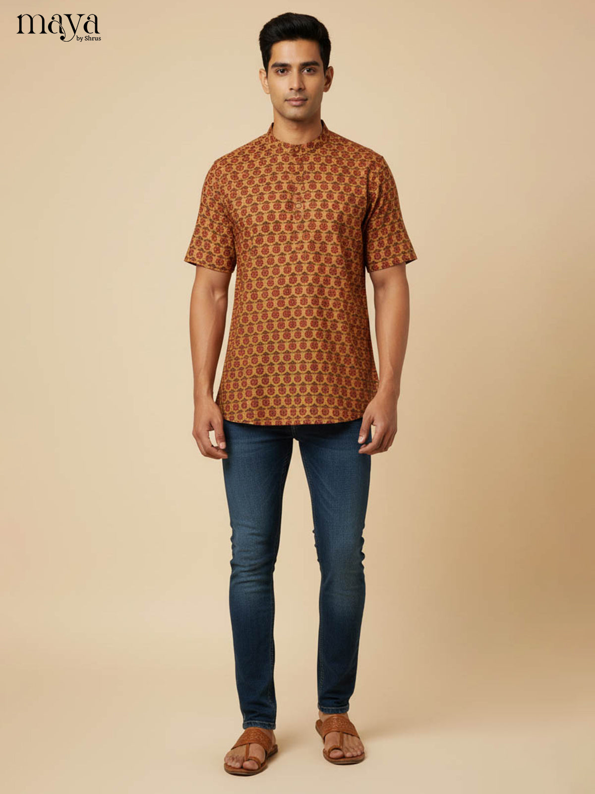 Mustard-Readymade Mens Kurta