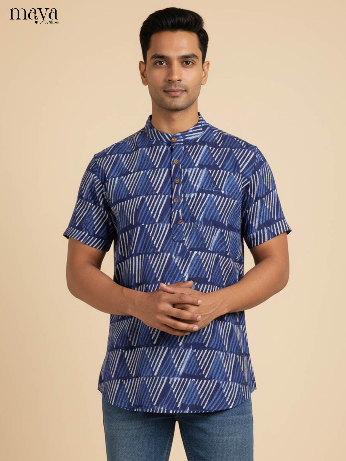 Blue-Readymade Mens Kurta