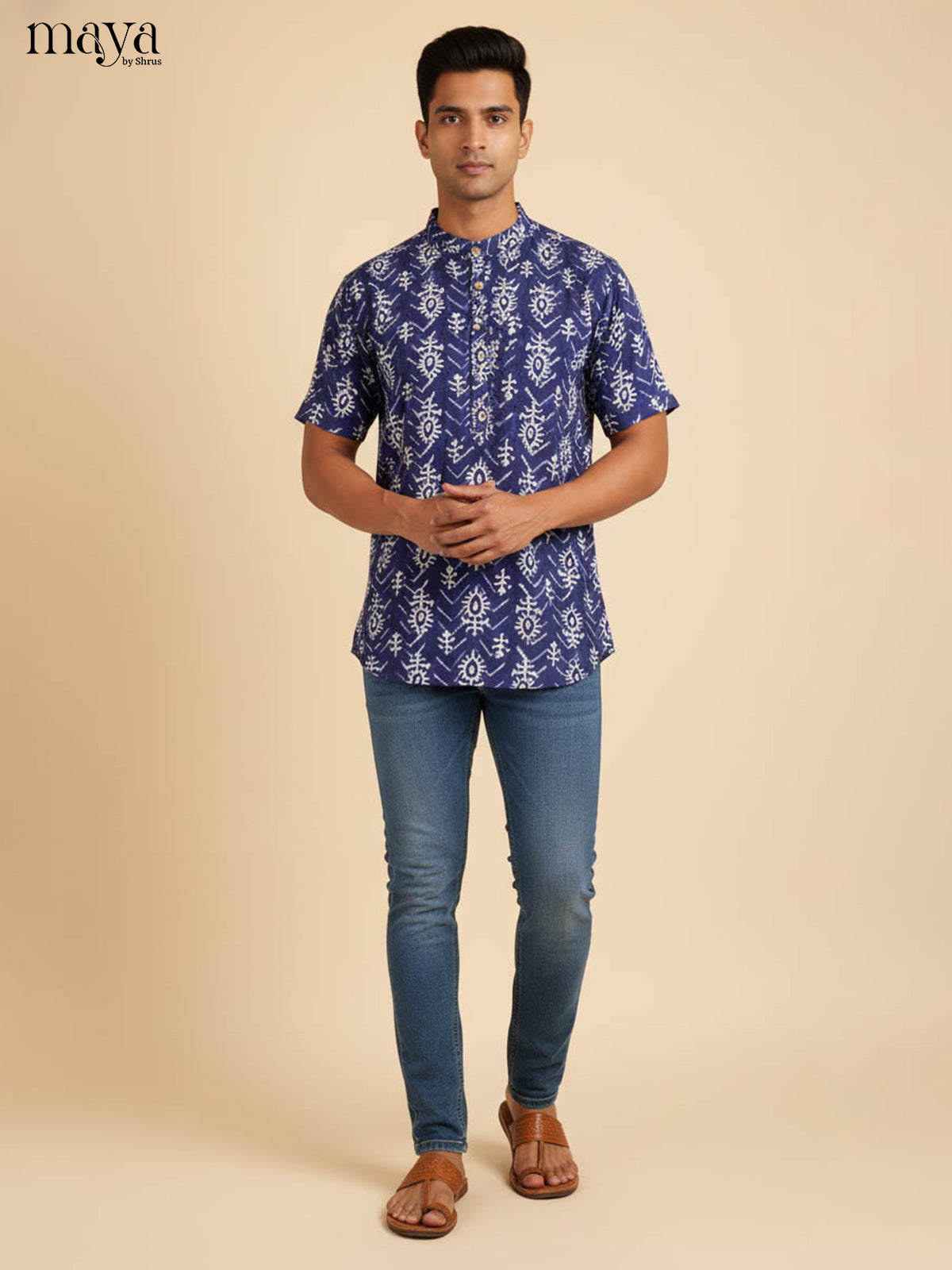 Blue-Readymade Mens Kurta
