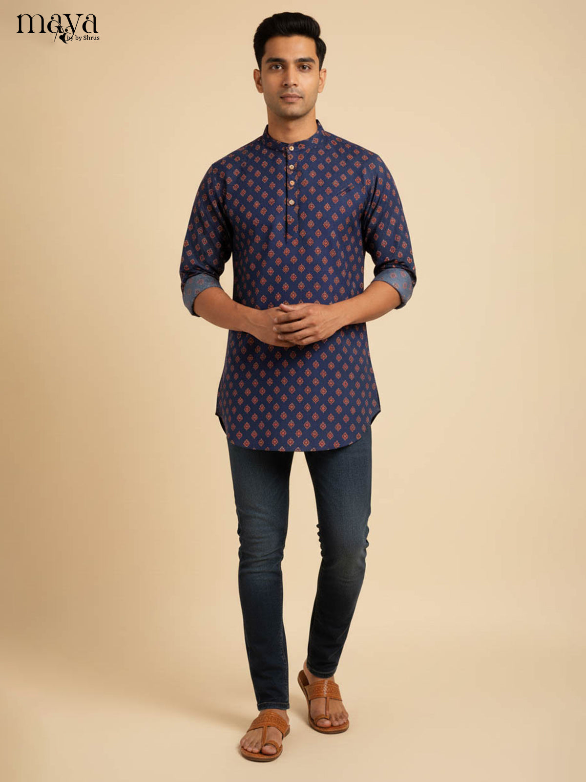Blue-Readymade Mens Kurta