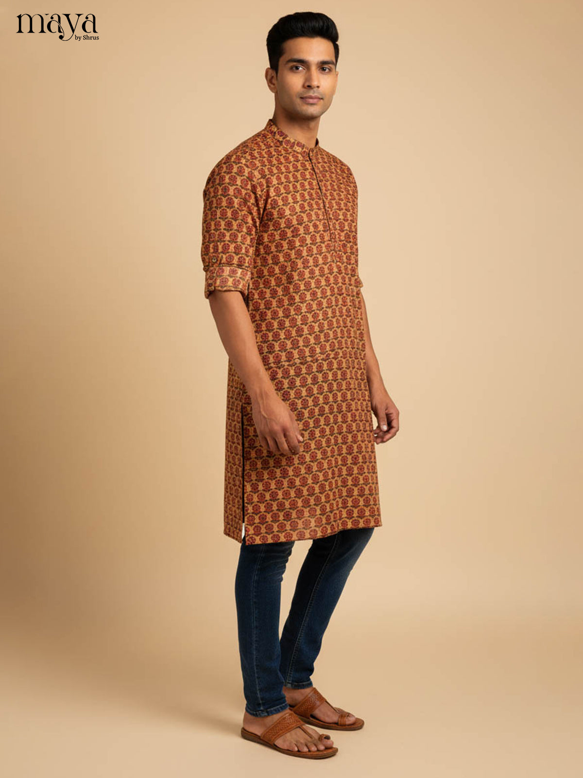 Mustard-Readymade Mens Kurta
